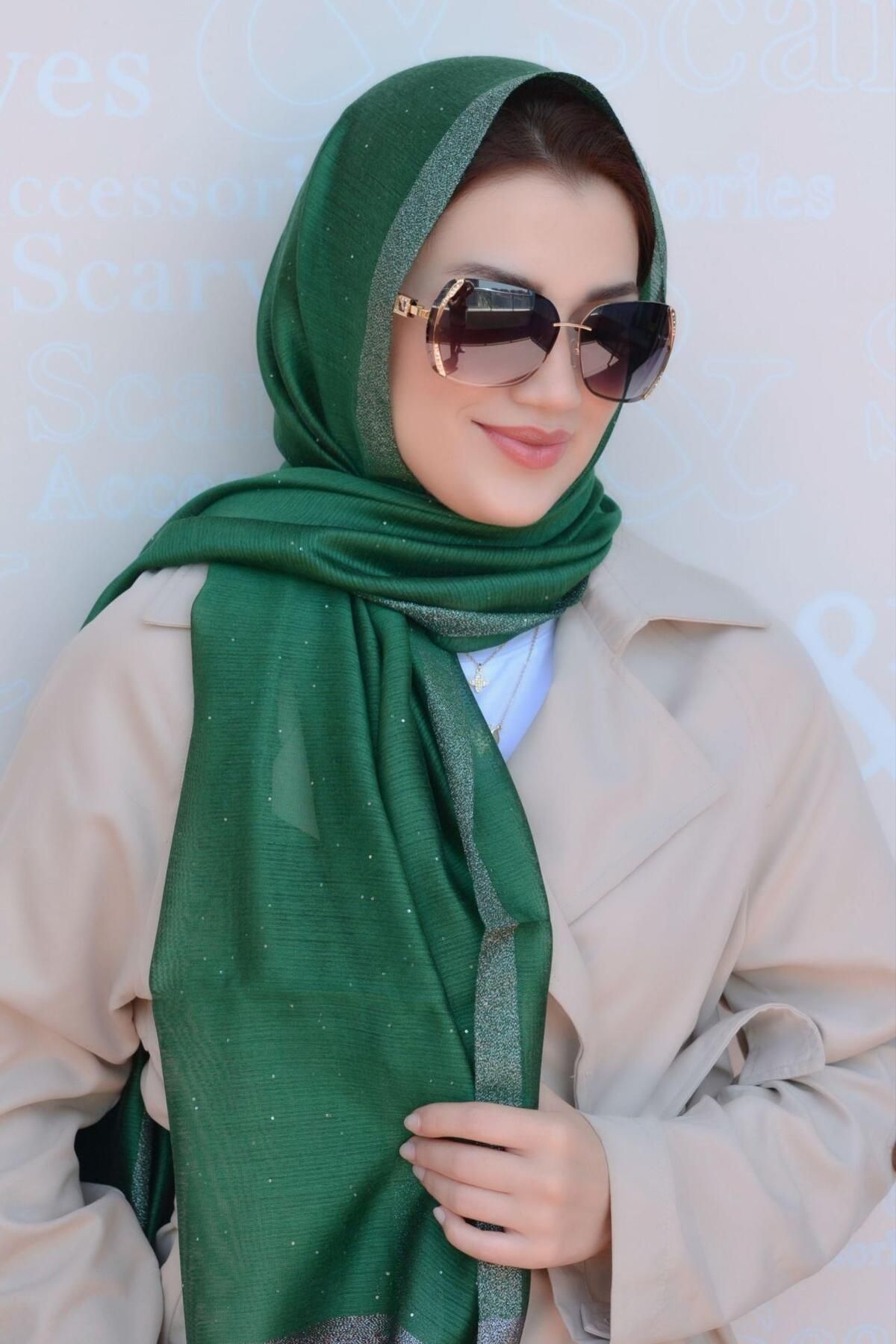 Sacce Scarves&Accessories شال ابریشم طبیعی زمرد سبز رنگ ابریشمی