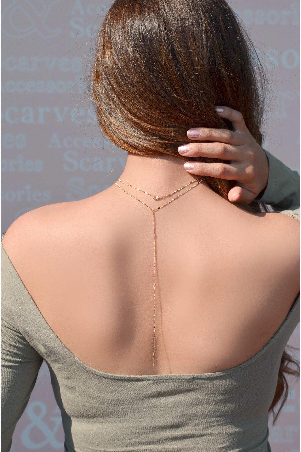 Sacce Scarves&Accessories İnce Işıltılı Vücut Aksesuarı Sırt Kolyesi
