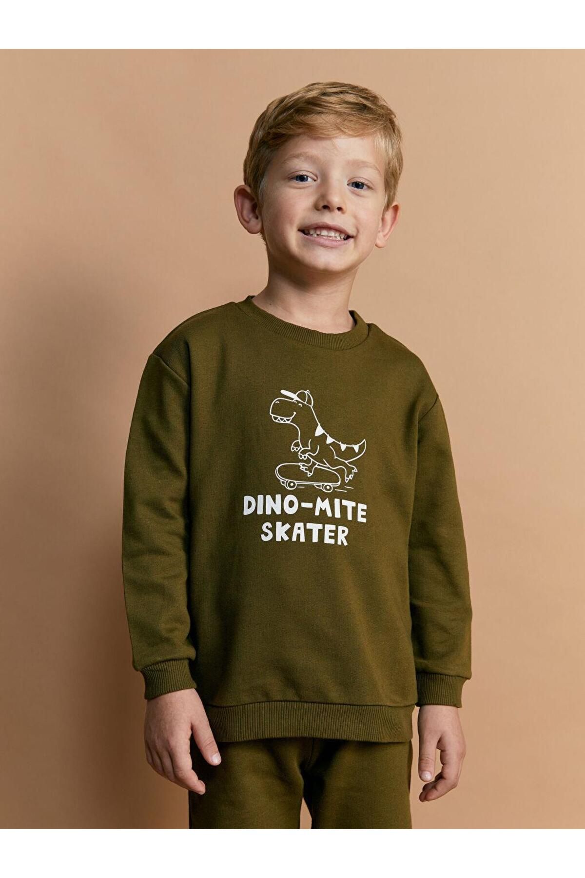 LC Waikiki-Lcw Kids Boy - Dinosaur Print Sweatshirt and Sweatpants Set of 2 1