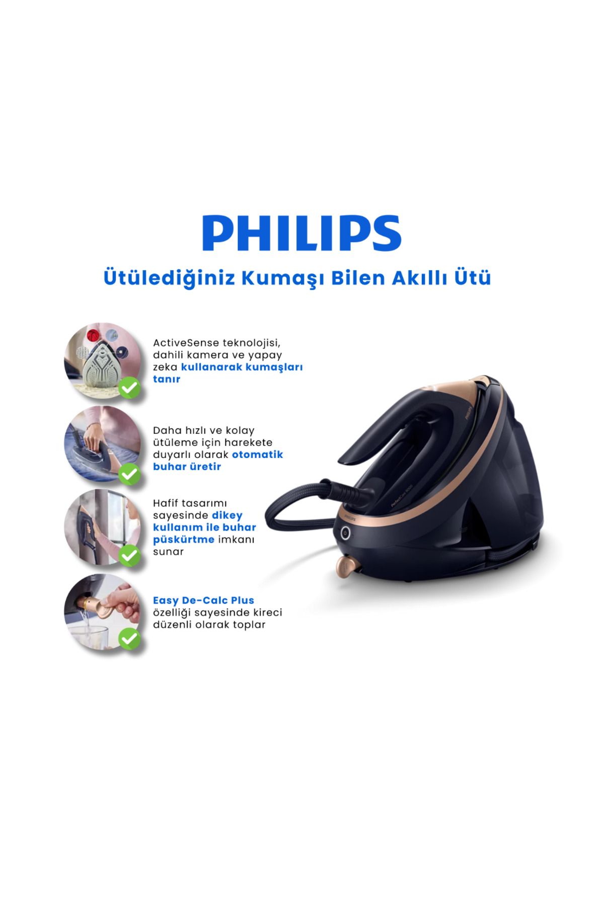 Philips Perfectcare Yapay Zekası Ve Taban Kamerasıyla Dünyadaki Tek Ütü , 3100w, Lacivert-gold