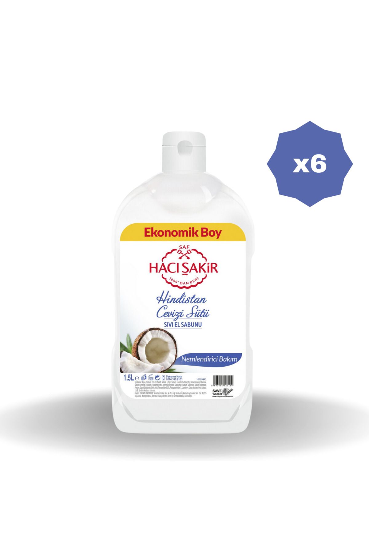 Hacı Şakir Hacişaki̇r Hi̇ndi̇stan Cevi̇zli̇ Sivi Sabun 1500 Ml - (6 Adet)