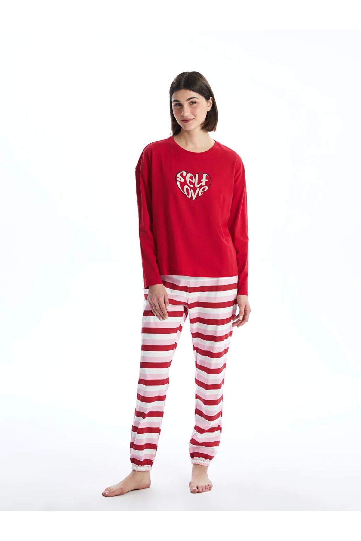 LC Waikiki-Lcw Dream Red Crew Neck Printed Women's Pajamas Set 2