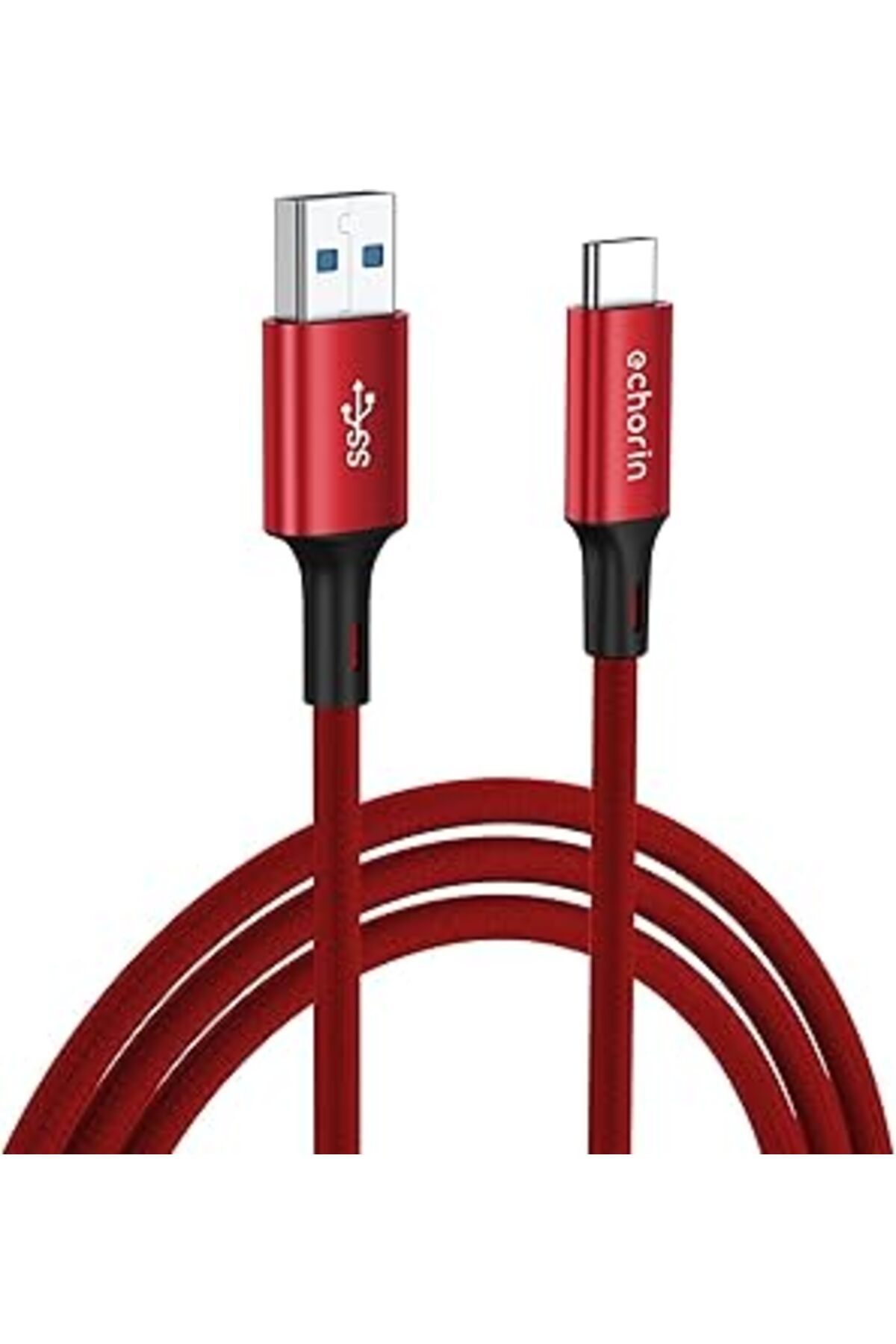 Genel Markalar Echorin Usb-A'Dan Usb-C'Ye Örgülü, 1 Metre, Hızlı Şarj Ve Data Kablosu (Kırmızı)