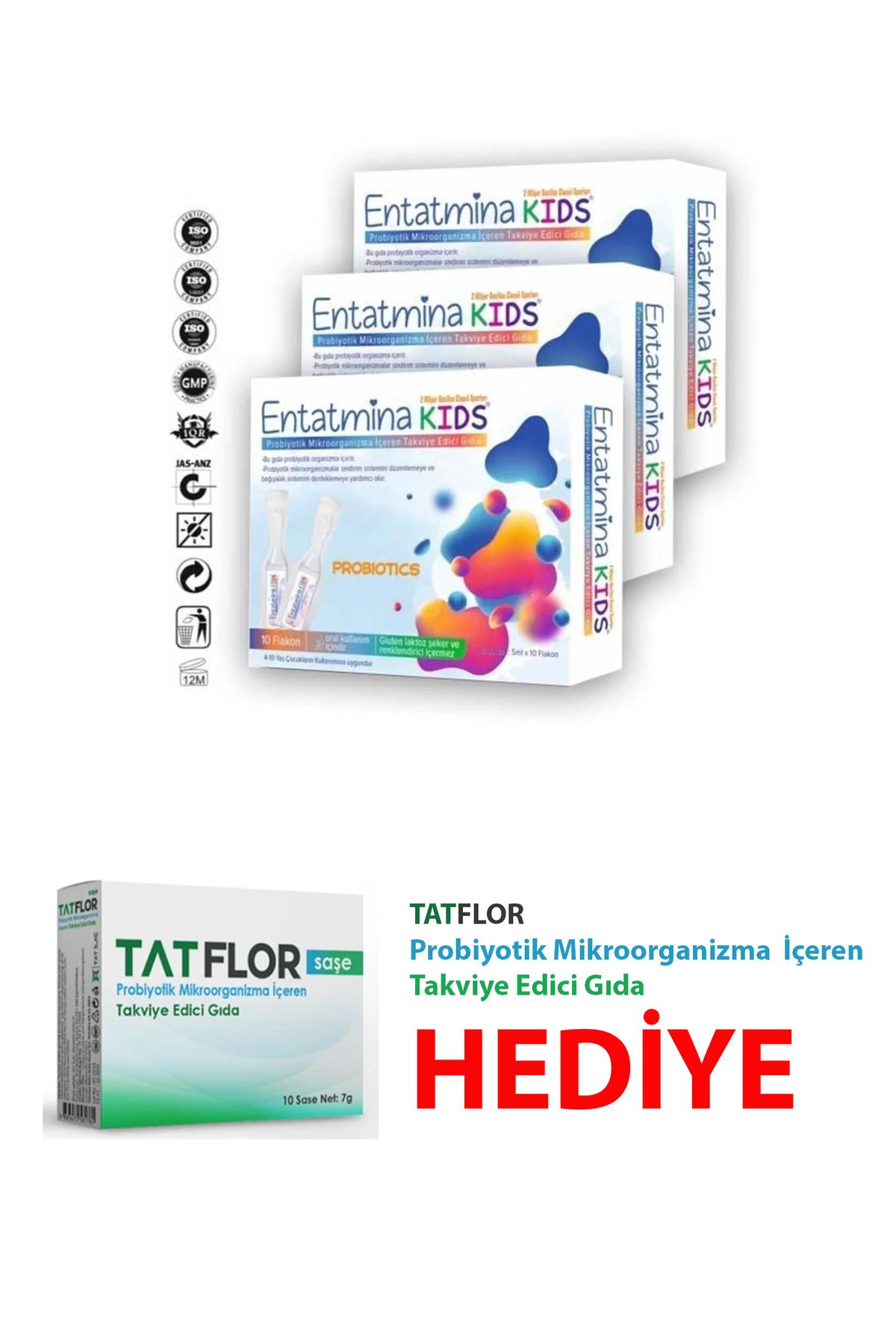 Entatmina kids 10 Flakon 2 Milyar Bacillus Clausii Sporu Içeren Probiyotik X 3 Paket