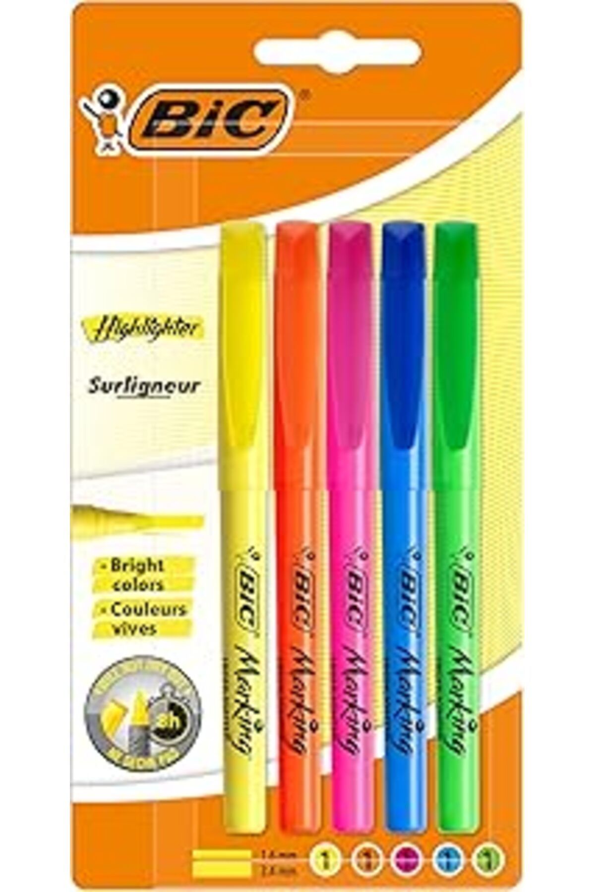 Genel Markalar Bic Intensity Marking Highlighter Fosforlu Kalem 5'Li Blister Karışık Renkler, Floresan Su Bazlı Mü