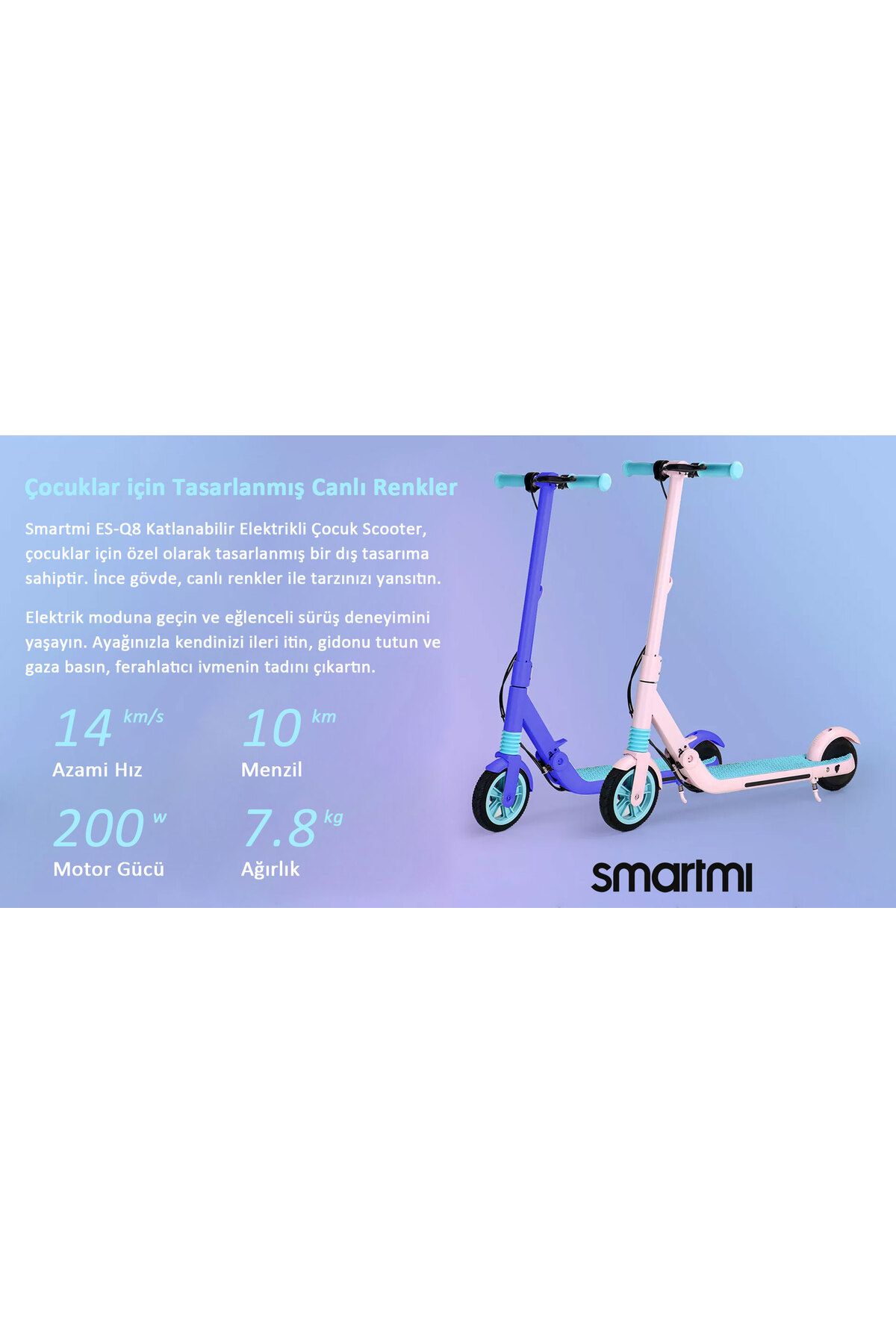 SmartMi Es-q8 Katlanabilir Elektrikli Çocuk Scooter MAVİ