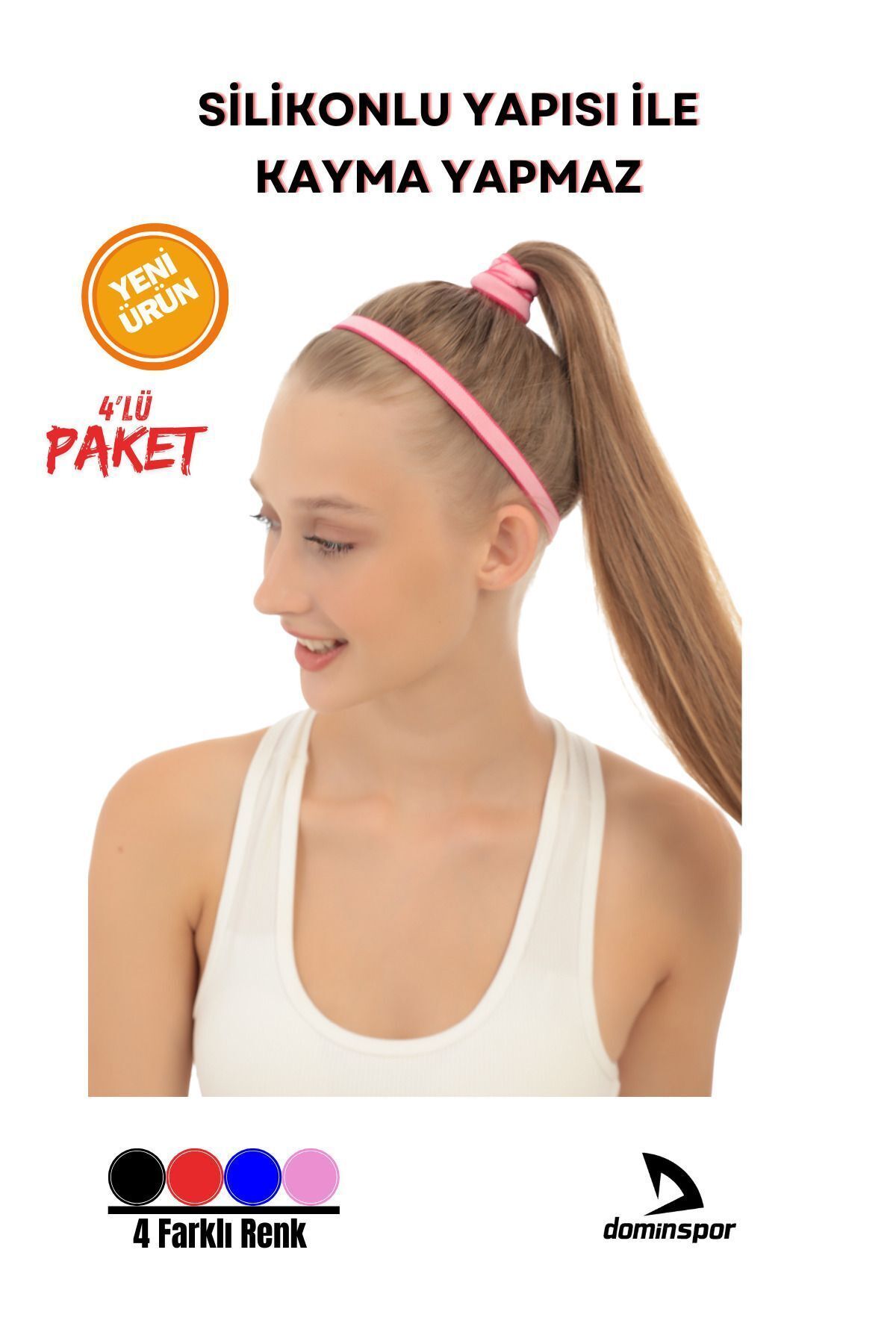 DOMİN SPOR-مجموعة ربطات شعر رياضية من السيليكون مكونة من 4 قطع - مضادة للانزلاق والسيليكون، 4 ألوان مختلفة Dmn0314 5