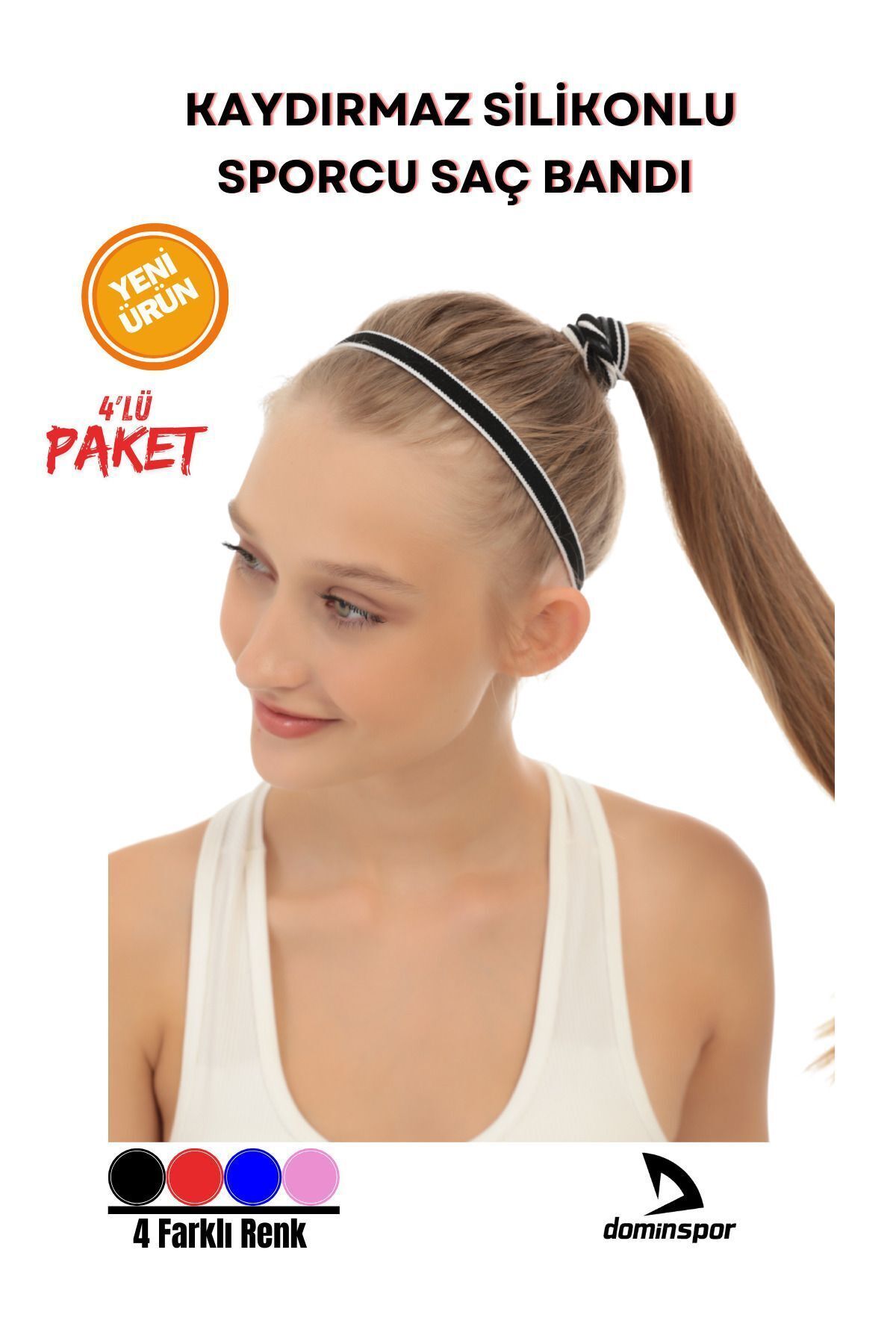 DOMİN SPOR-مجموعة ربطات شعر رياضية من السيليكون مكونة من 4 قطع - مضادة للانزلاق والسيليكون، 4 ألوان مختلفة Dmn0314 2