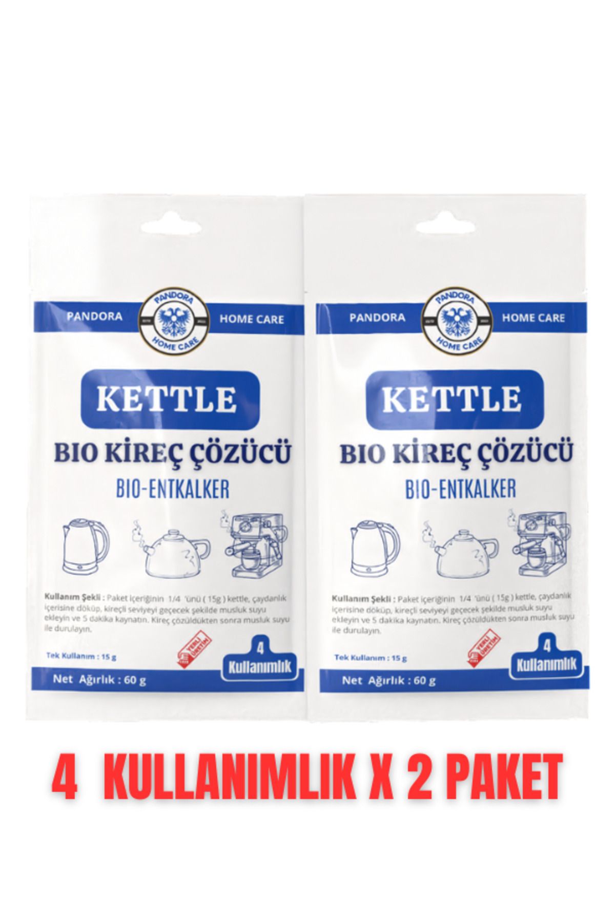 Pandora Arts Bio Kireç Çözücü 60g Kettle Çaydanlık Expresso Coffe Machine x 2 li Set (120g- 8 Kullanım)