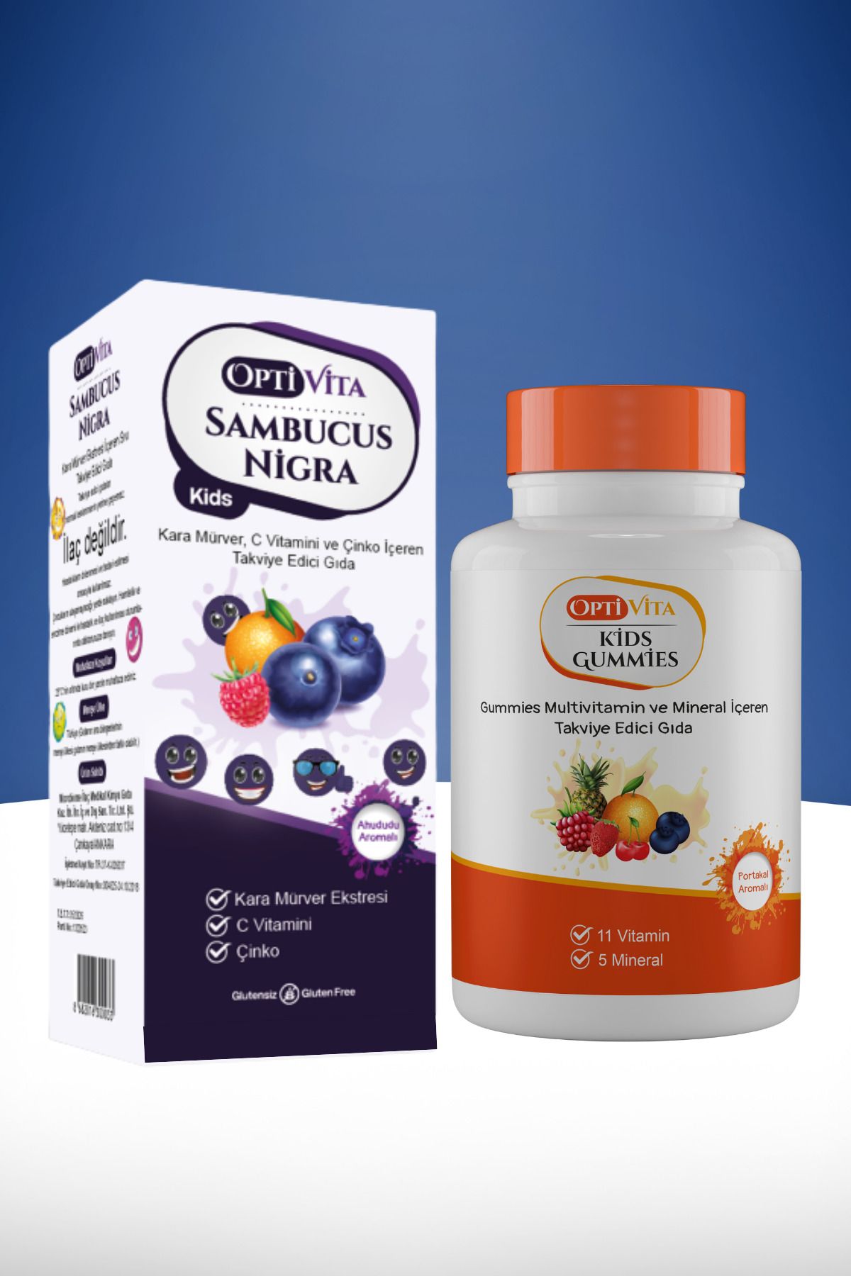 Optivita 2'li Set: Optivita Kids Gummies + Sambucus Nigra Kids Şurup Karamürver ve Multivitamin