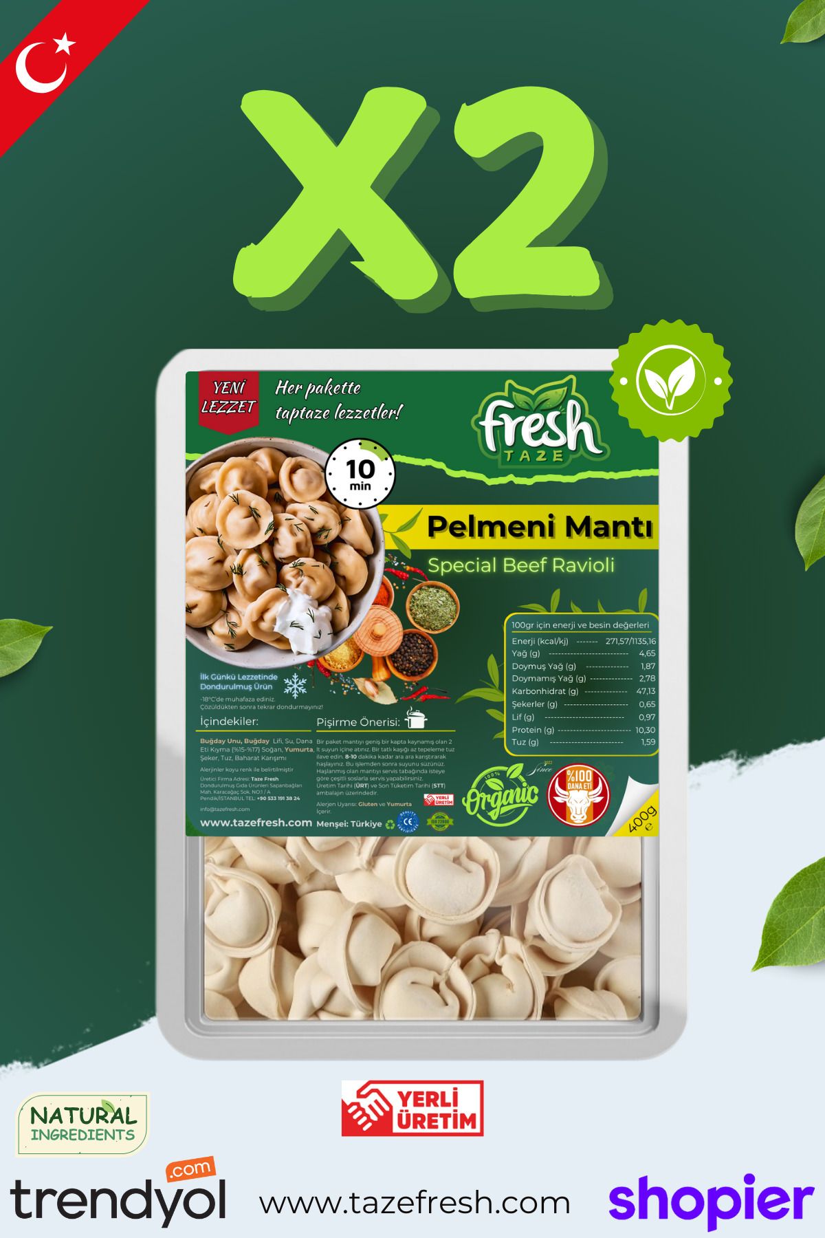 MANTI El Yapımı: Fırınlanmış Dondurulmuş - 800gr ( 2X 400G )