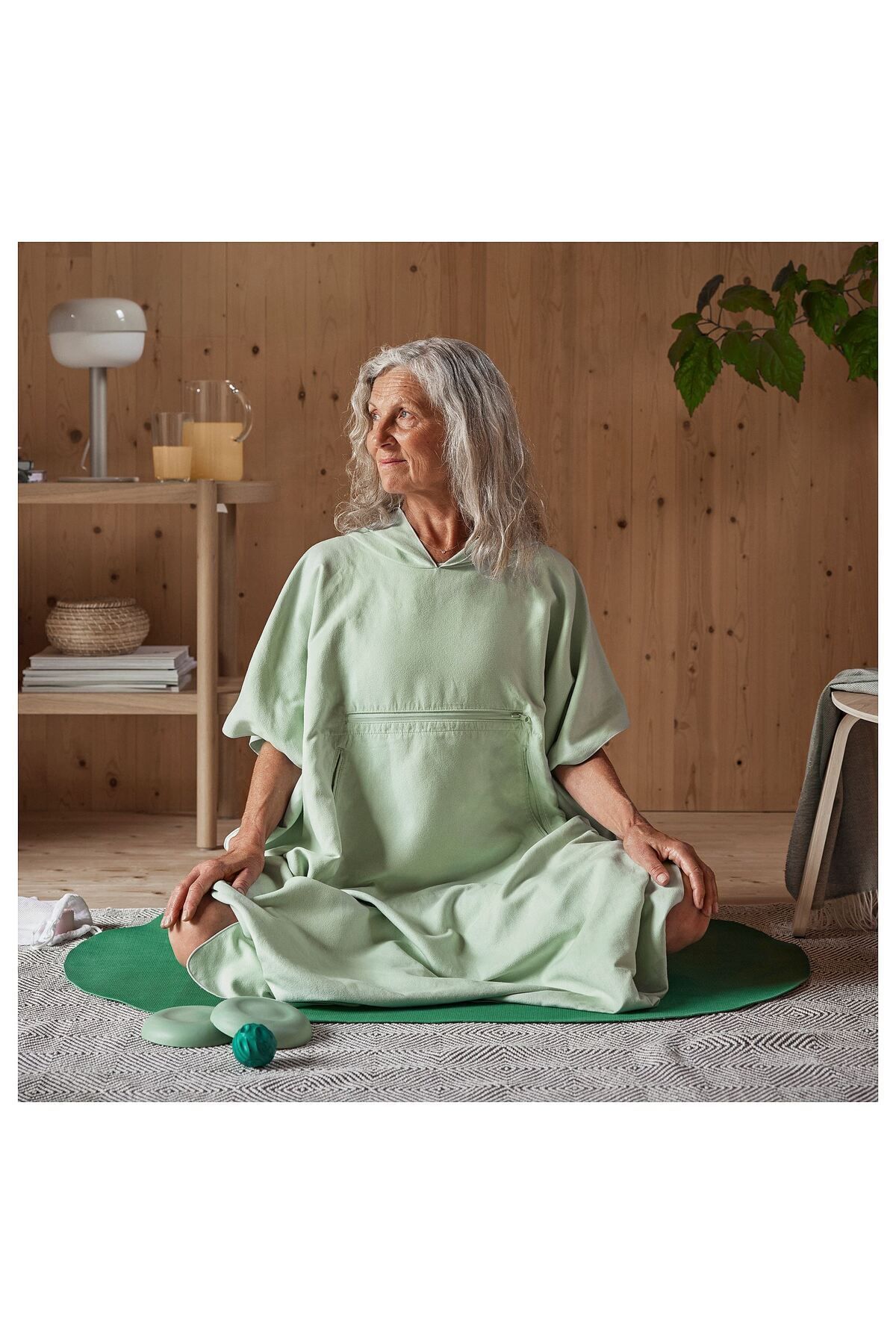 IKEA-Microfiber hooded bathing poncho, yoga poncho, light green, 110 cm 3