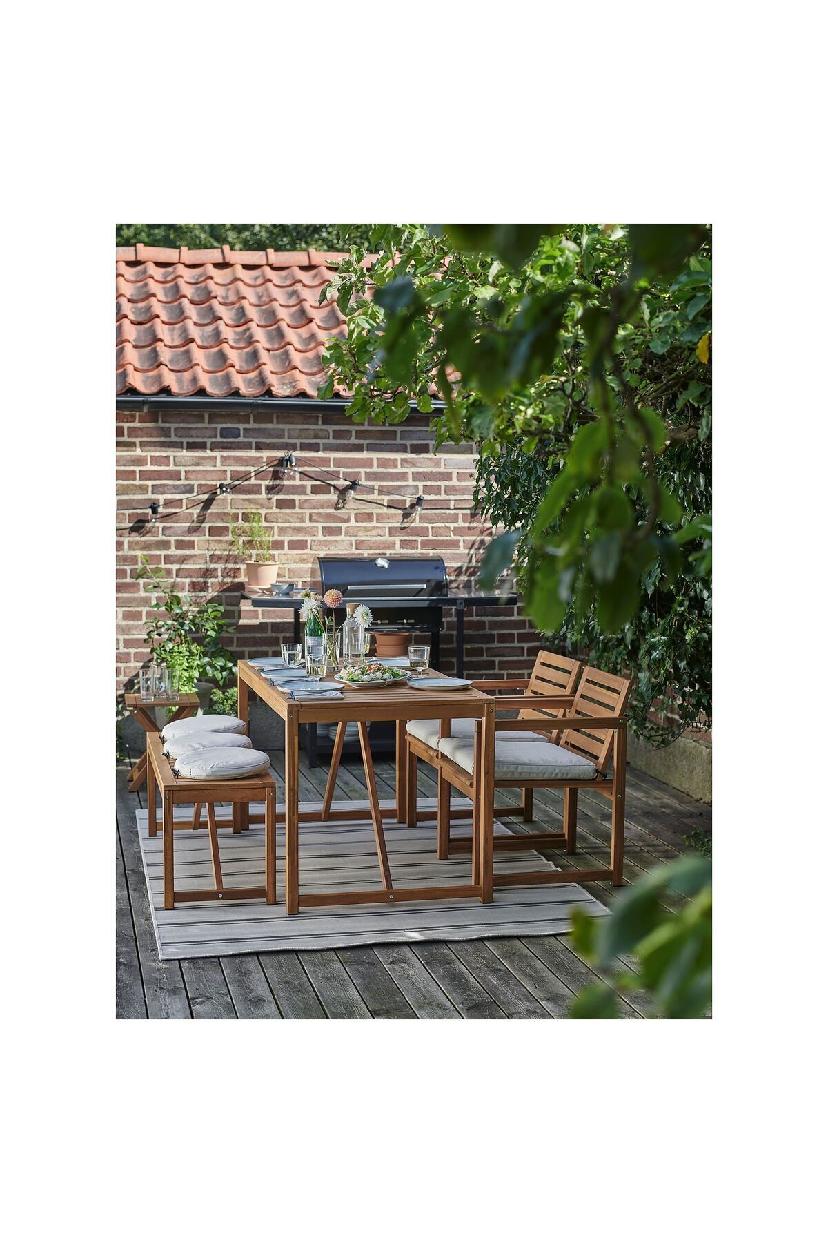 morocco Rattan shade ミニサイズ IKEA NÄMMARÖ bahçe bankı, açık kahverengi, 120 cm, mindersiz