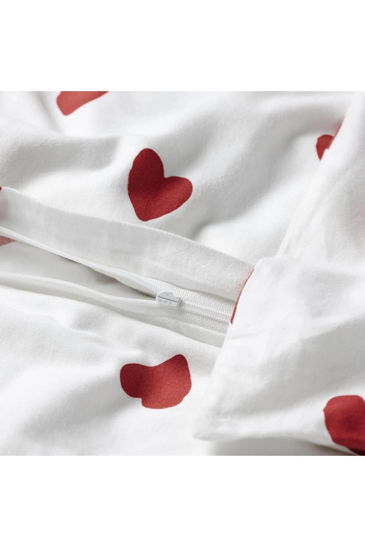 IKEA-Single Duvet Cover Set Heart Red-White 150X200/50X60 cm 100% Cotton 4