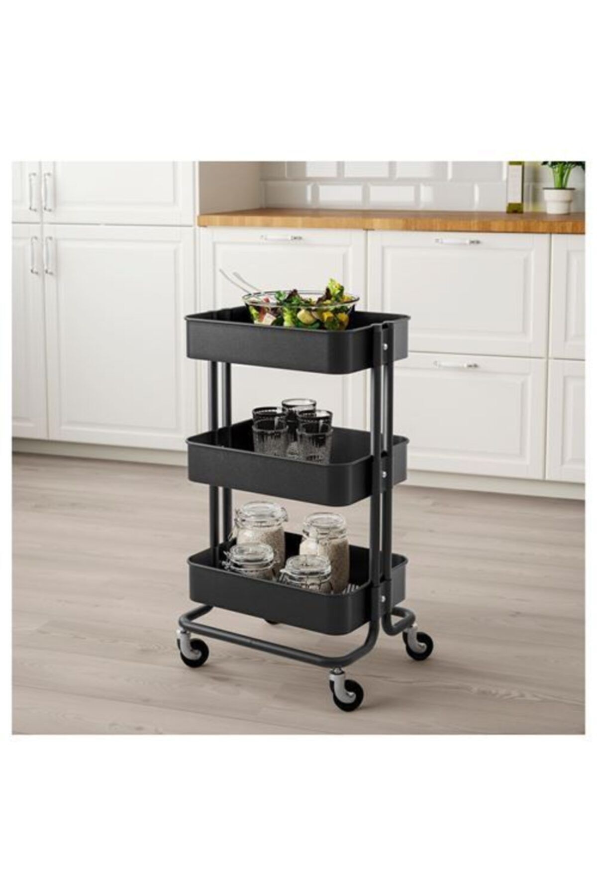 IKEA-Ikea Bathroom Organizer - 35X45X78 cm Rack Unit with Casters, Service Trolley Çelik-Black 2