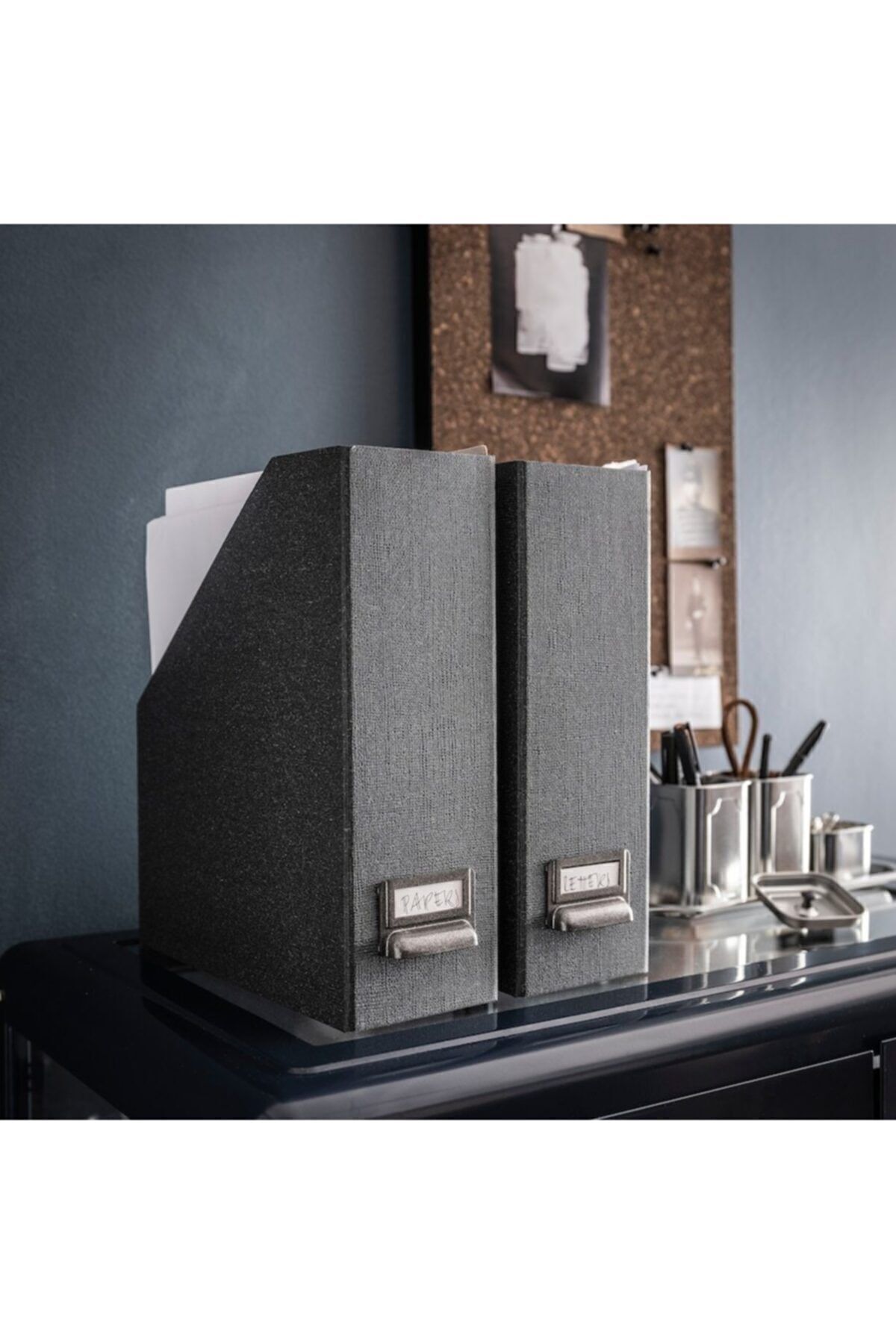 IKEA-Tjog Set of 2 Dark Gray Box Folder File Holder Magazine Holder Document Magazine File 2 Pieces 4