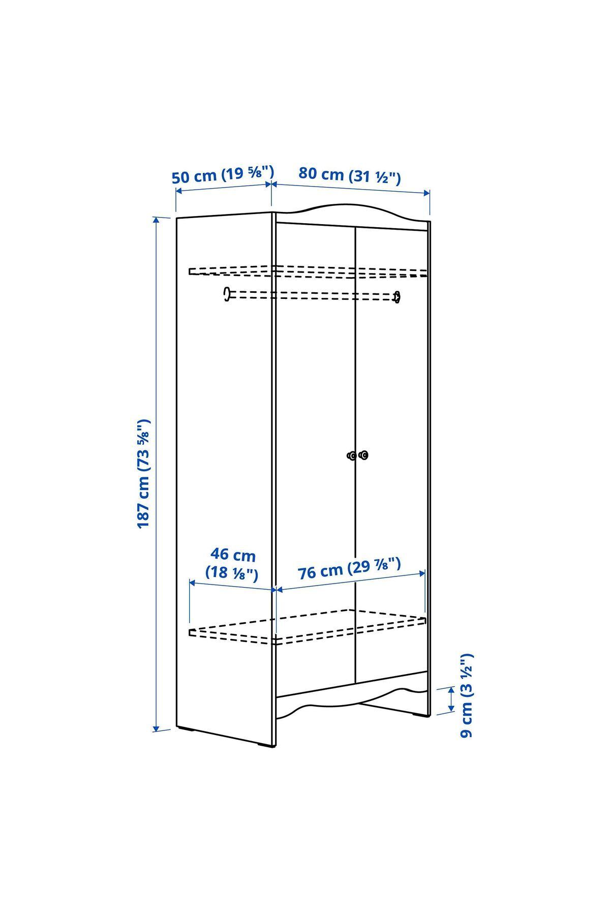 IKEA Çocuk gardırobu, beyaz, Genişlik: 80 cm  Derinlik: 50 cm  Yükseklik: 187 cm fotoğrafı 4 (önizleme)