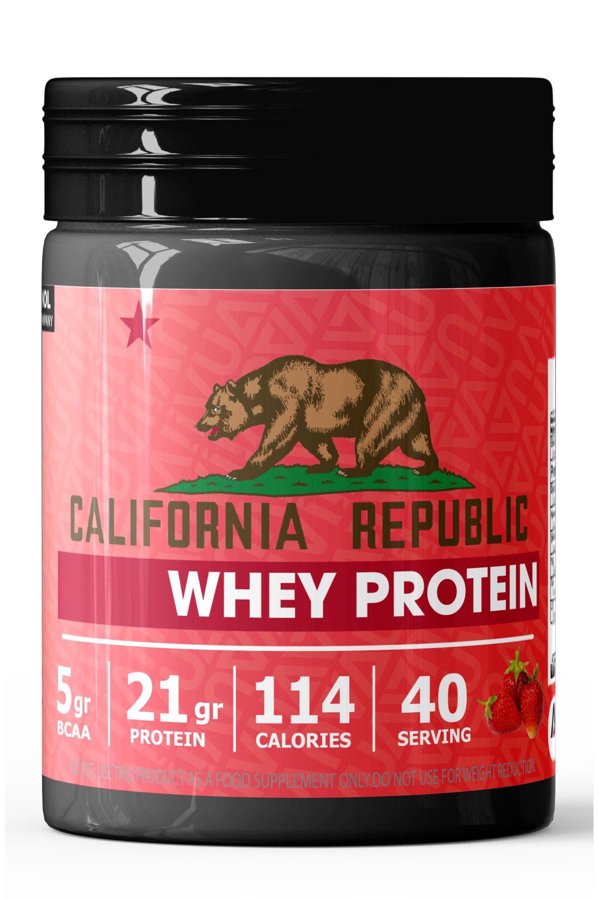 CALIFORNIA REPUBLIC Whey Protein - 1200Gr - Çilek Aromalı - 40 Servis - Siyah