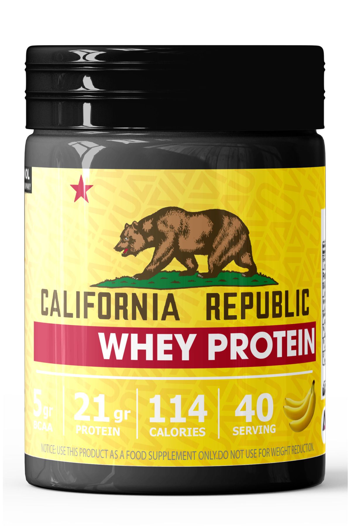 CALIFORNIA REPUBLIC Whey Protein - 1200Gr - Muz Aromalı - 40 Servis - Siyah