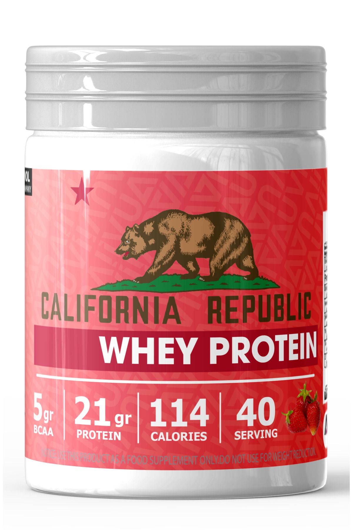 CALIFORNIA REPUBLIC Whey Protein - 1200Gr - Çilek Aromalı - 40 Servis - Beyaz