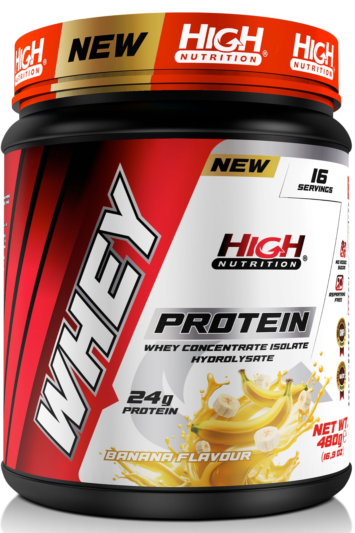 High Nutrition Whey Protein 480 gr Muz Aromalı Protein Tozu 24 gram Protein