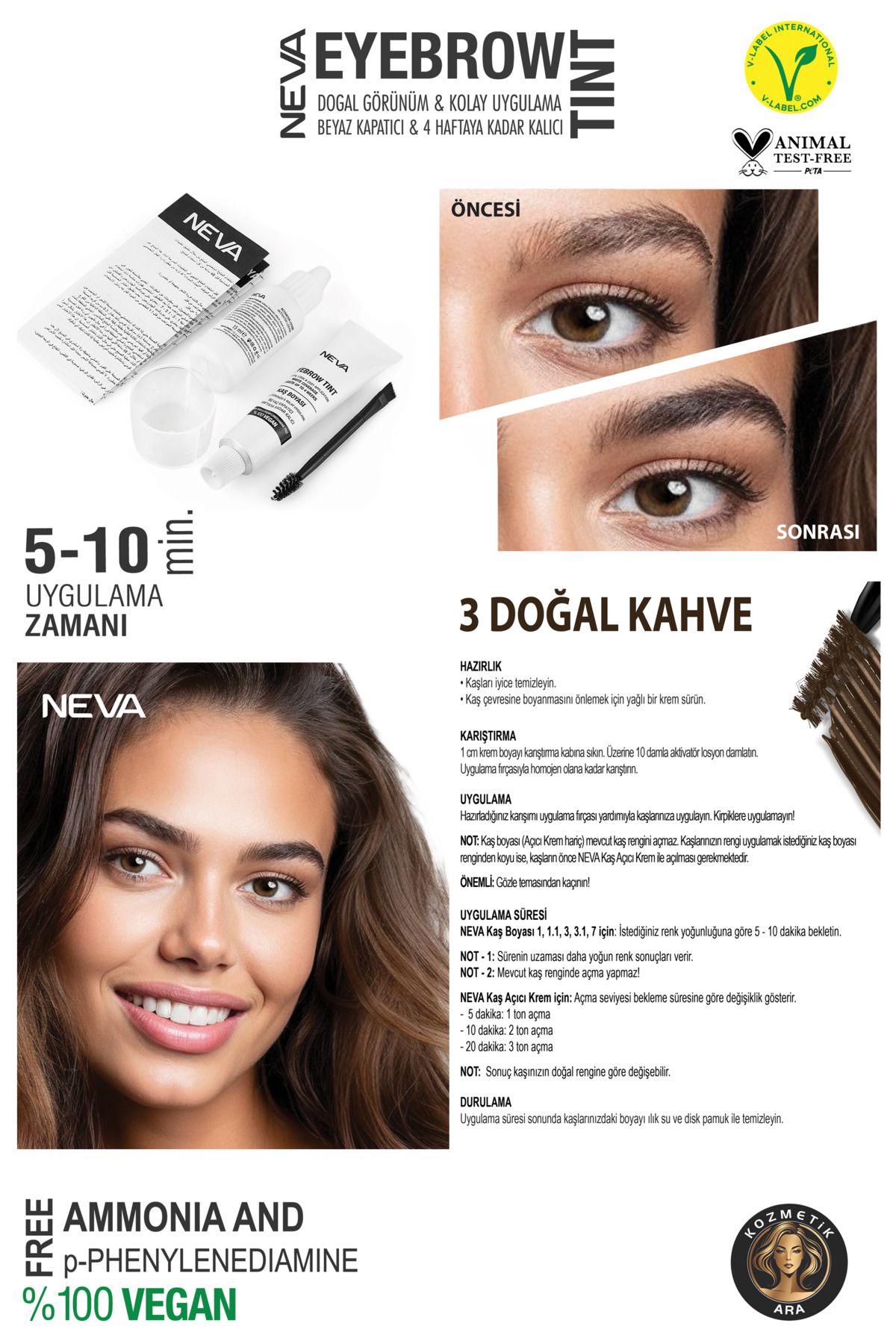 Neva Eyebrow Tint Vegan Kaş Boyası Seti 3 Doğal Kahve-2