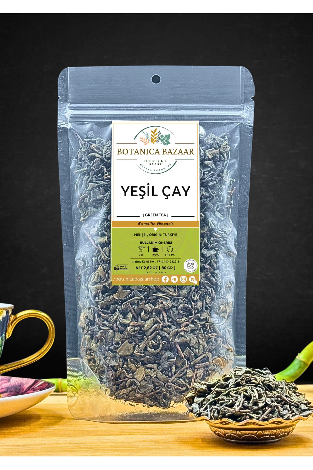 Botanica Bazaar Doğal Yeşil Çay Ayıklanmış Yeni Mahsul, Green Tea 80gr