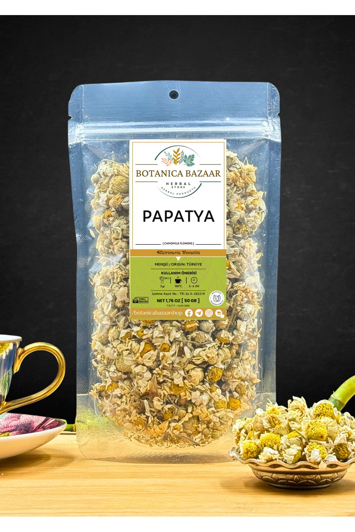 Botanica Bazaar Doğal Papatya Ayıklanmış Yeni Mahsul,Camomile Flowers 50gr