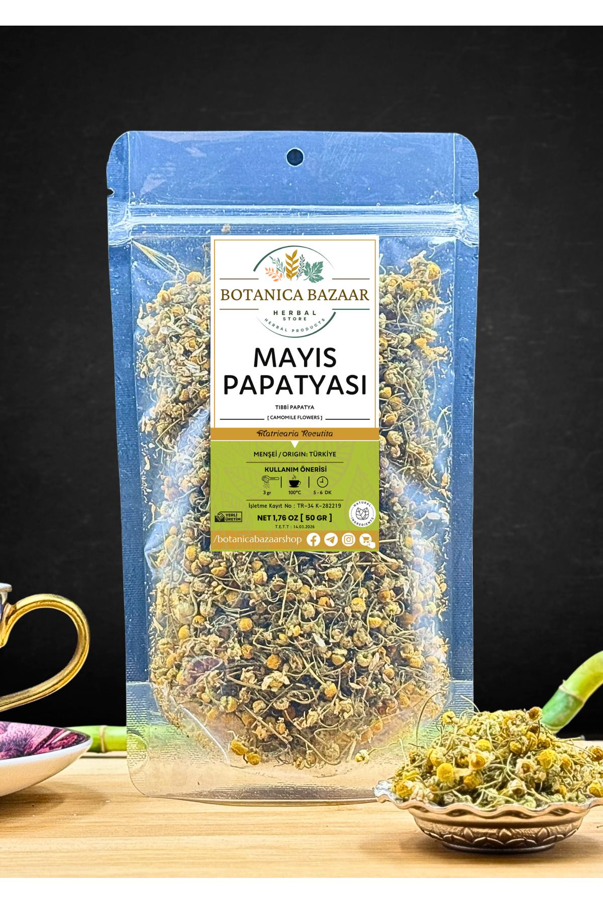 Botanica Bazaar Doğal Mayıs Papatya Ayıklanmış Yeni Mahsul,Camomile Flowers 50gr