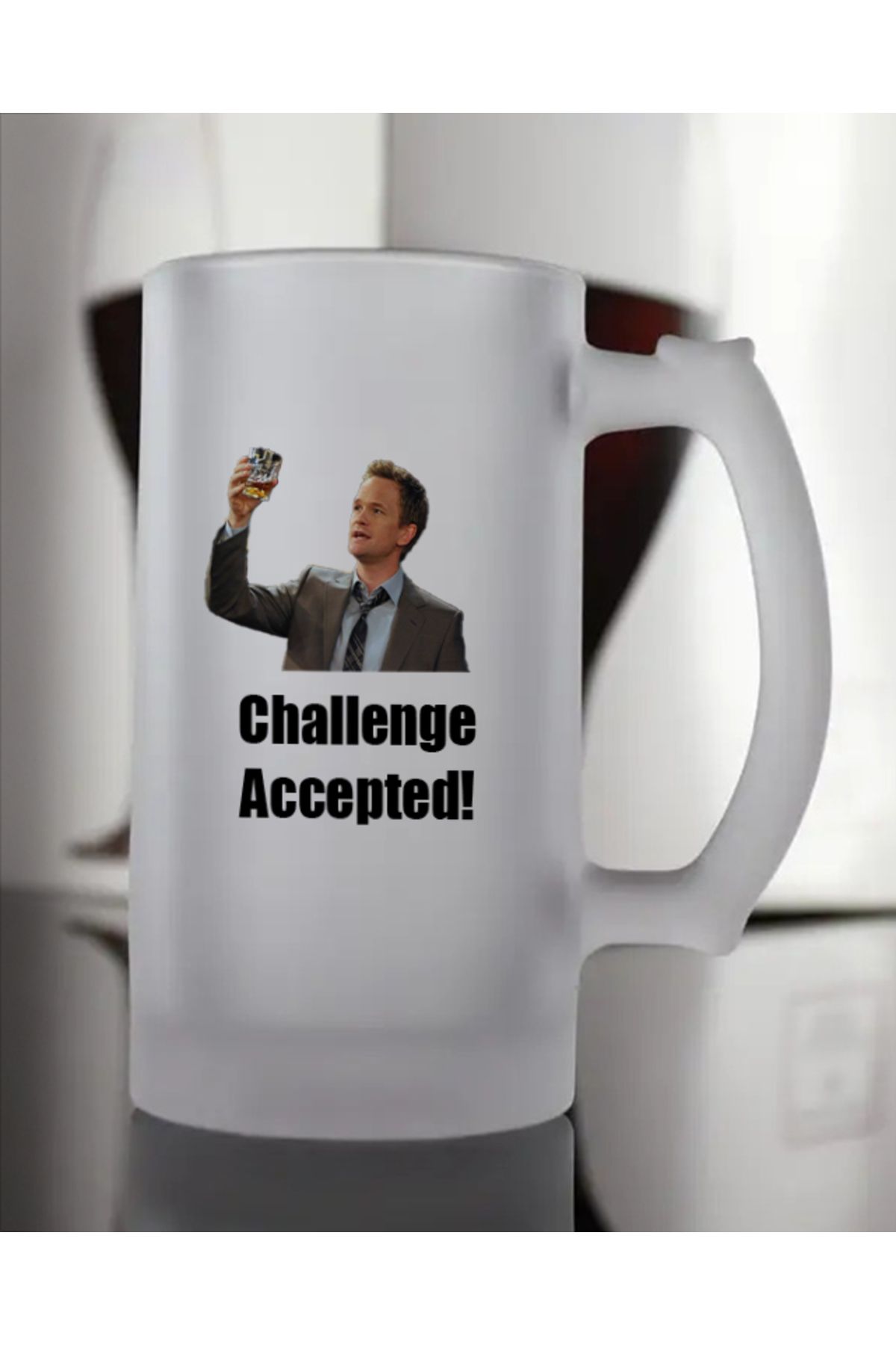BİBANAPROMOSYON Himym Barney Stinson ''challenge Accept''buzlu Cam Bira Bardağı (500cc.)