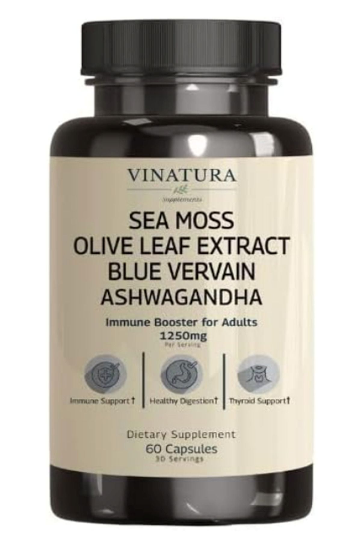 VINATURA Organic Sea Moss, Blue Vervain - with Black Seed Oil,, Ginger, Burdock Root -