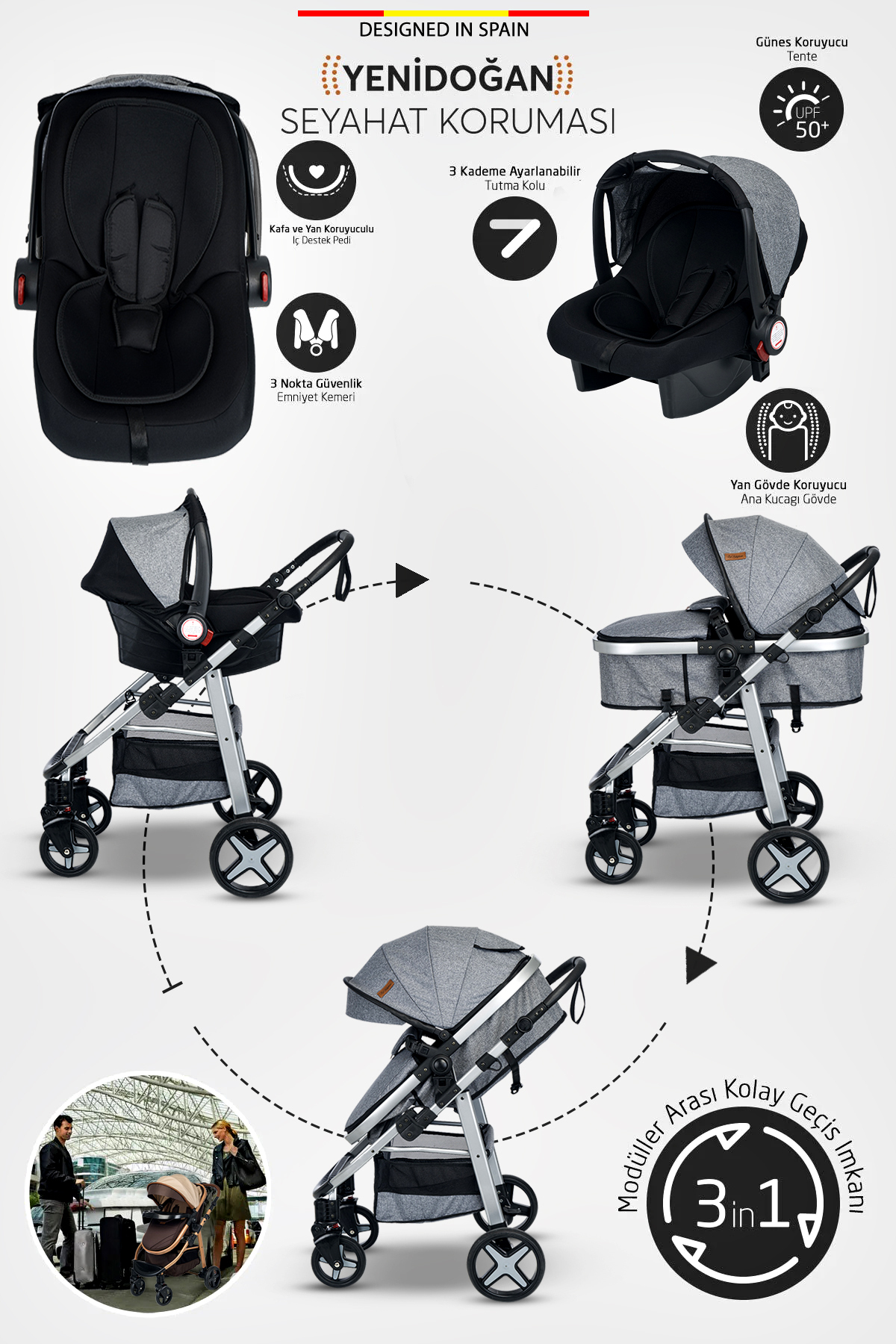 Baby Home 9 In 1 Yeni Doğan Full Set 950 Travel Sistem Bebek Arabası 330 Sallanır Ana Kucağı fotoğrafı 4 (önizleme)