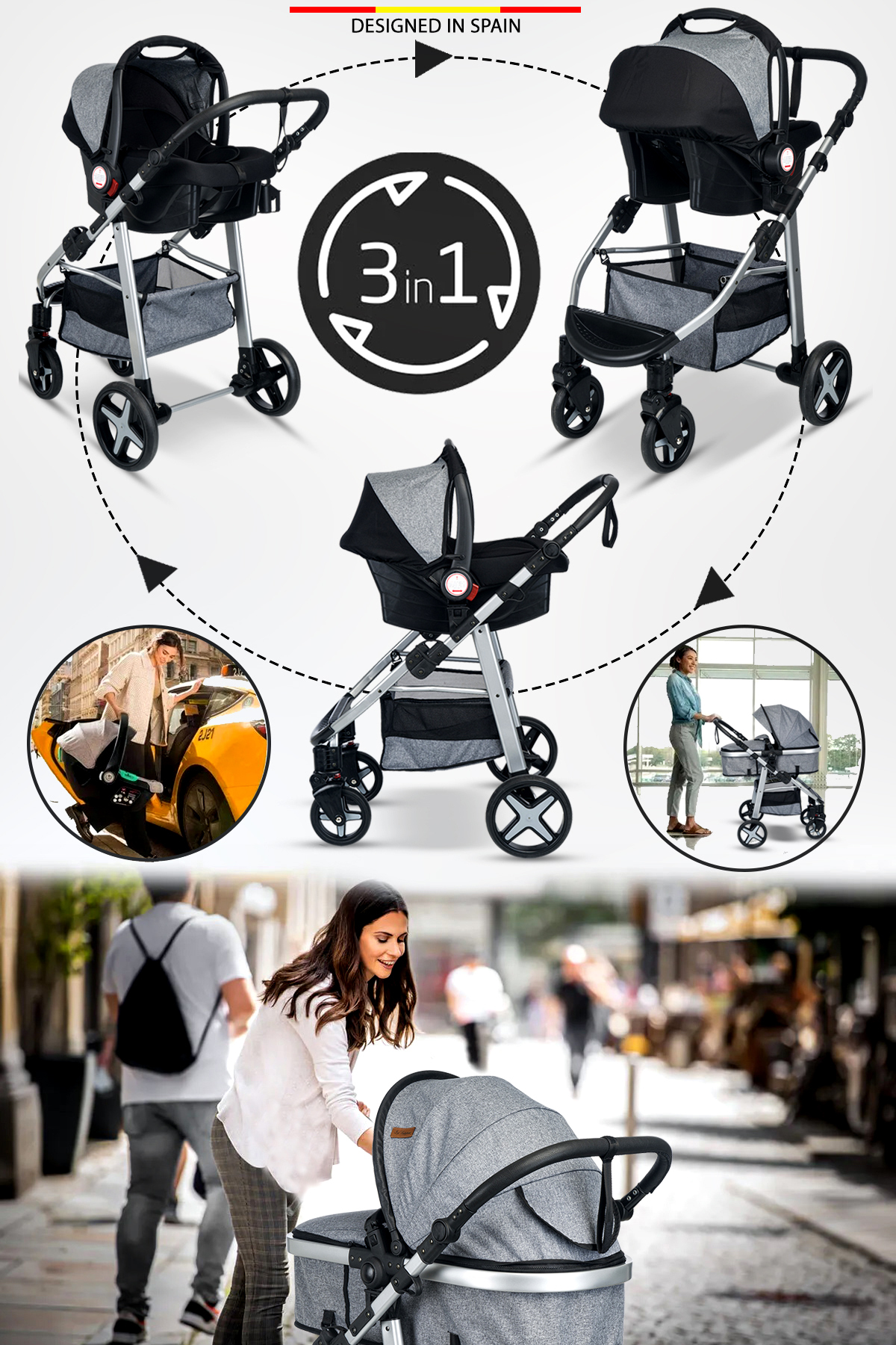 Baby Home 9 In 1 Yeni Doğan Full Set 950 Travel Sistem Bebek Arabası 330 Sallanır Ana Kucağı fotoğrafı 2 (önizleme)