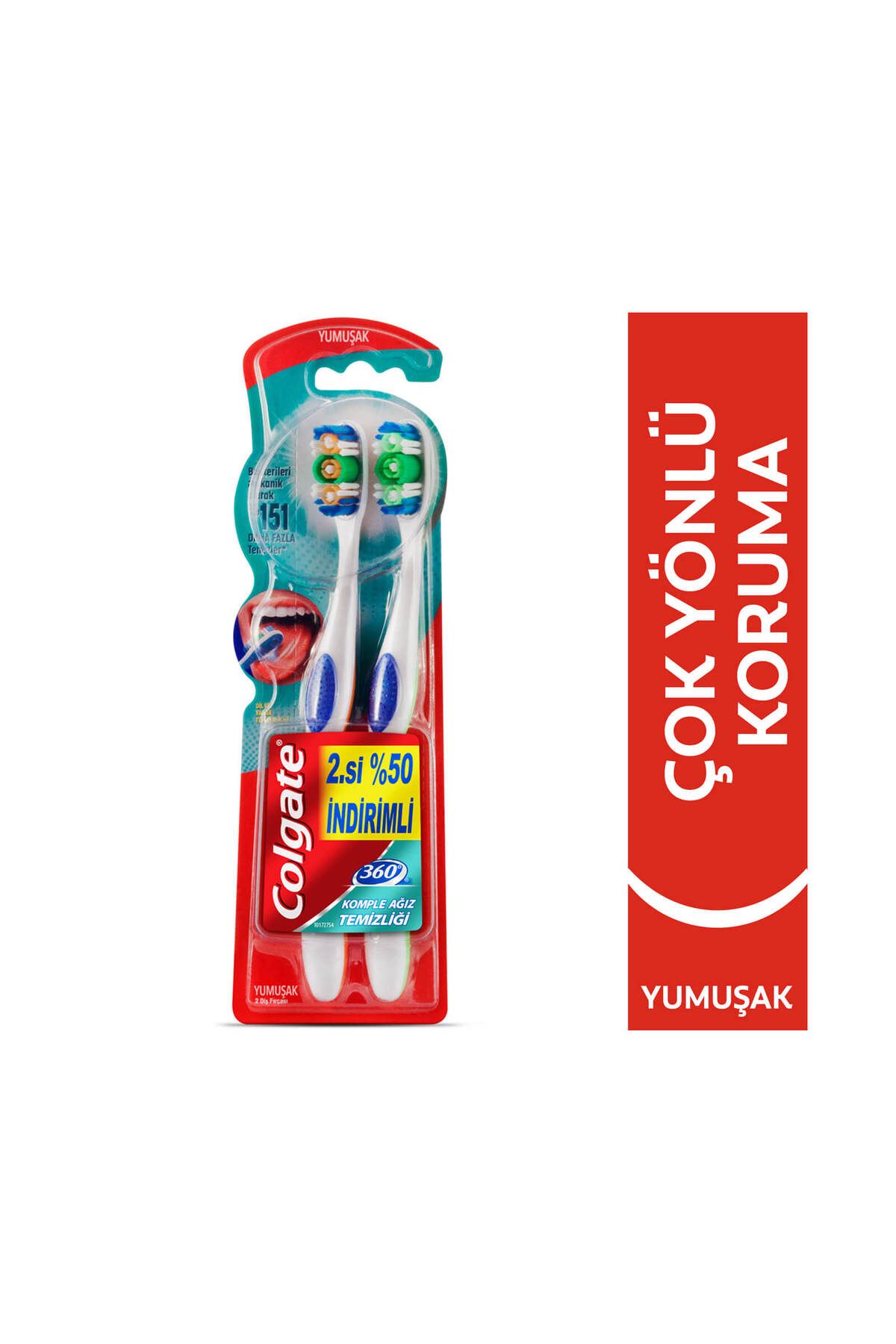 Colgate 360 Komple Ağız Temizliği Yumuşak Diş Fırçası 1+1