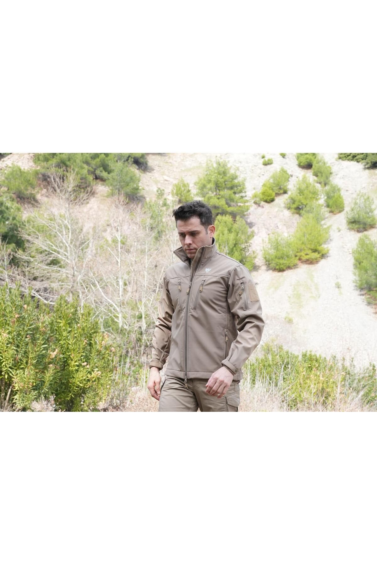 Wolftrap Tactical Softshell Mont Bej, 7 Cepli Rüzgar Geçirmez Softshell Mont, Bej Outdoor Mont