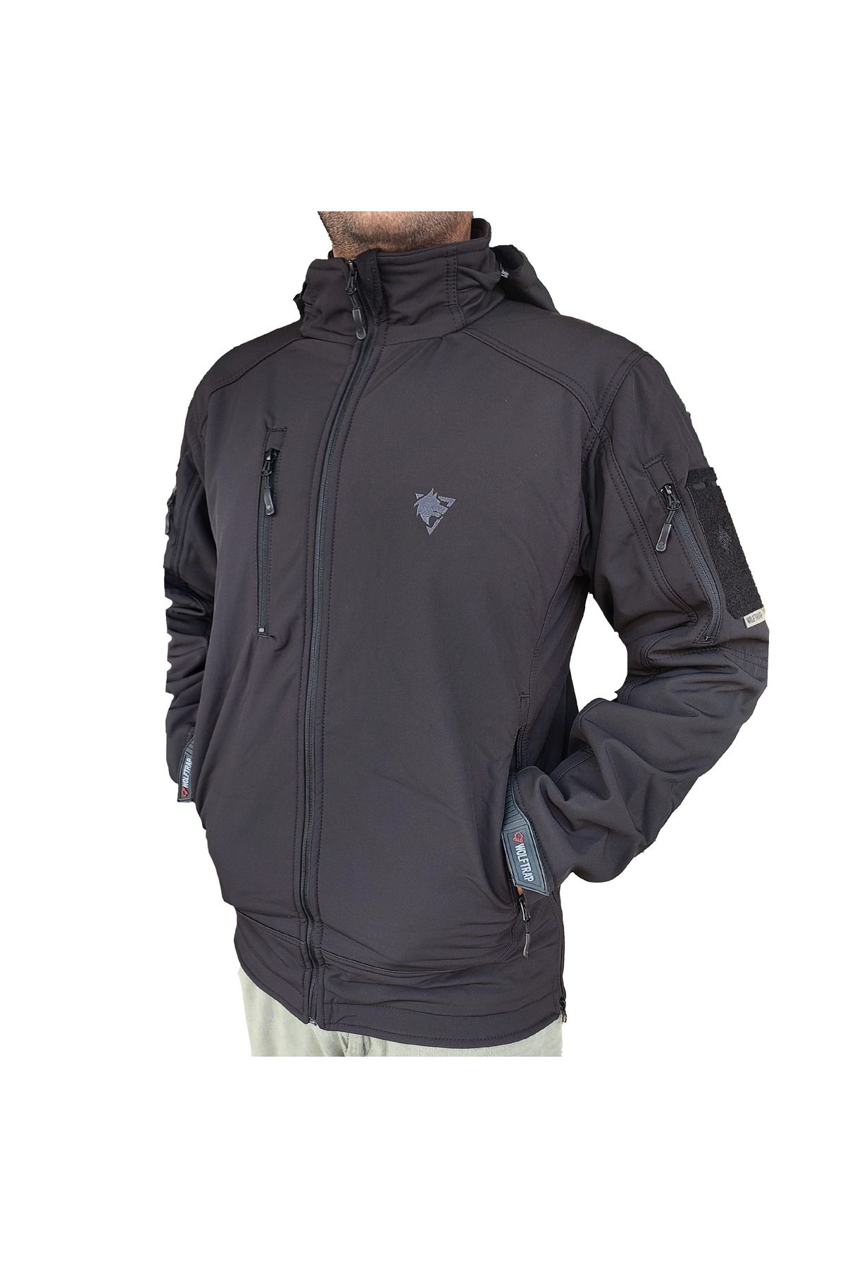 Wolftrap Tactical-Μαύρο παλτό Softshell 2036 με κουκούλα 5 τσέπες αδιάβροχο και αντιανεμικό παλτό 5