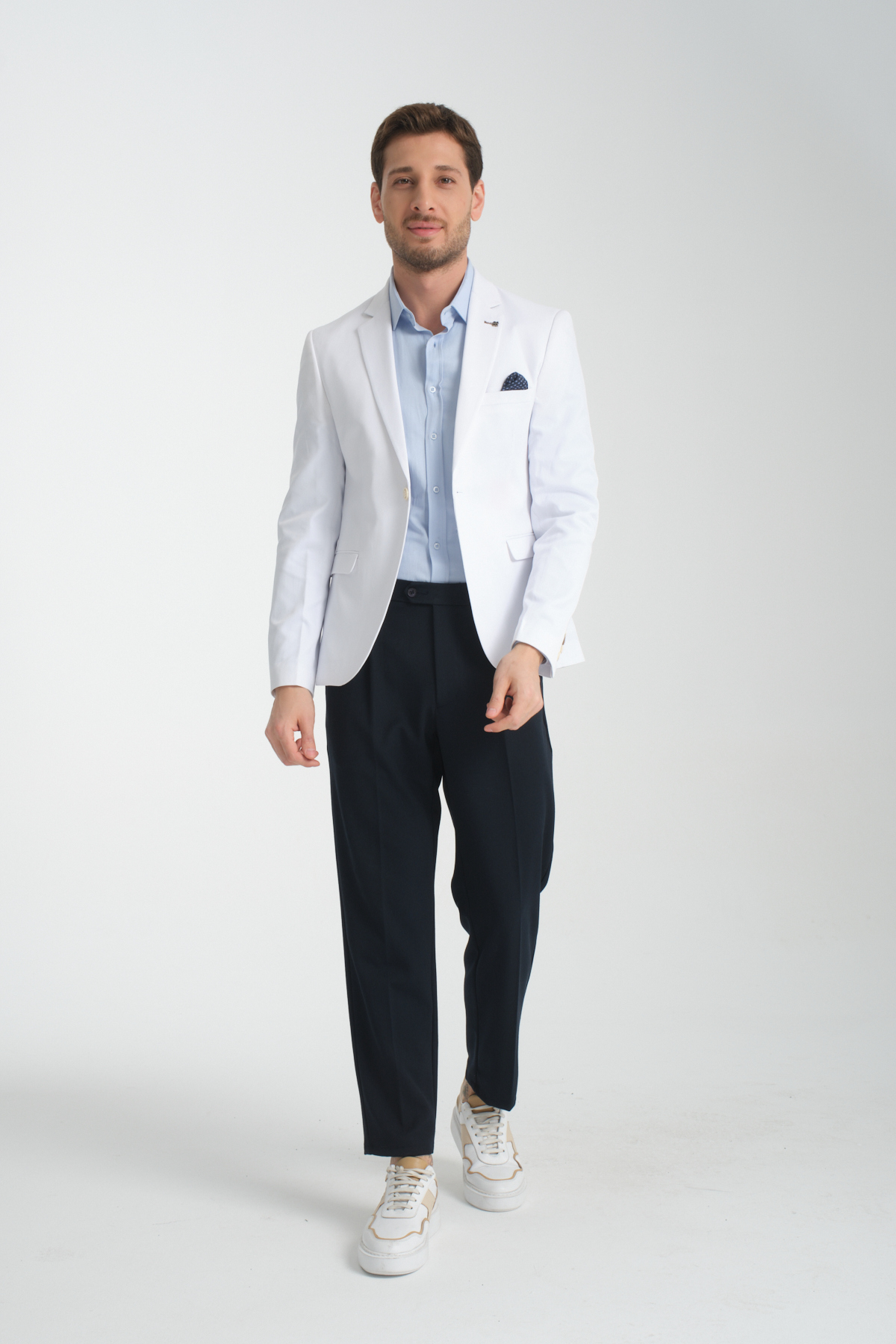 Frappoli  Poly Erkek Beyaz Likralı Pamuklu Esnek Spor Blazer Ceket - Görsel 5