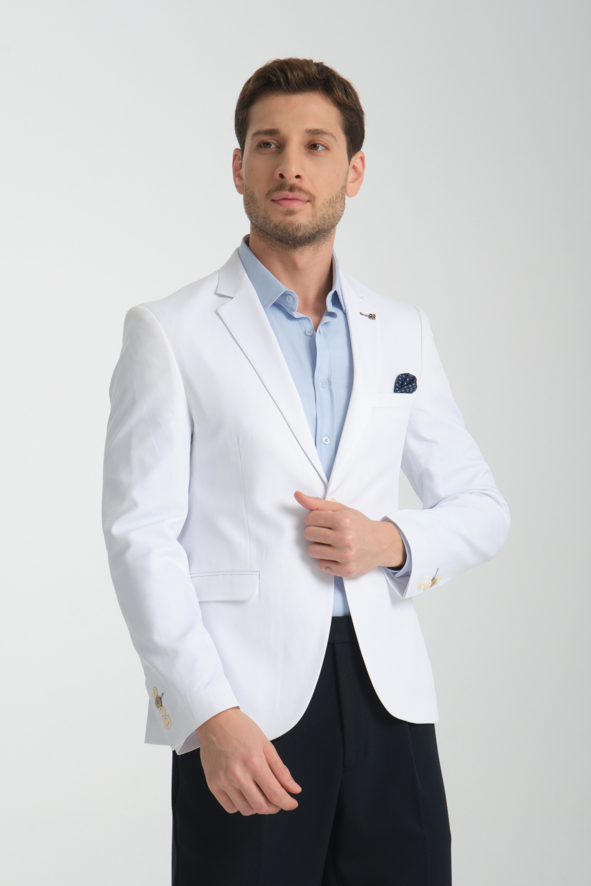 Frappoli  Poly Erkek Beyaz Likralı Pamuklu Esnek Spor Blazer Ceket - Görsel 4