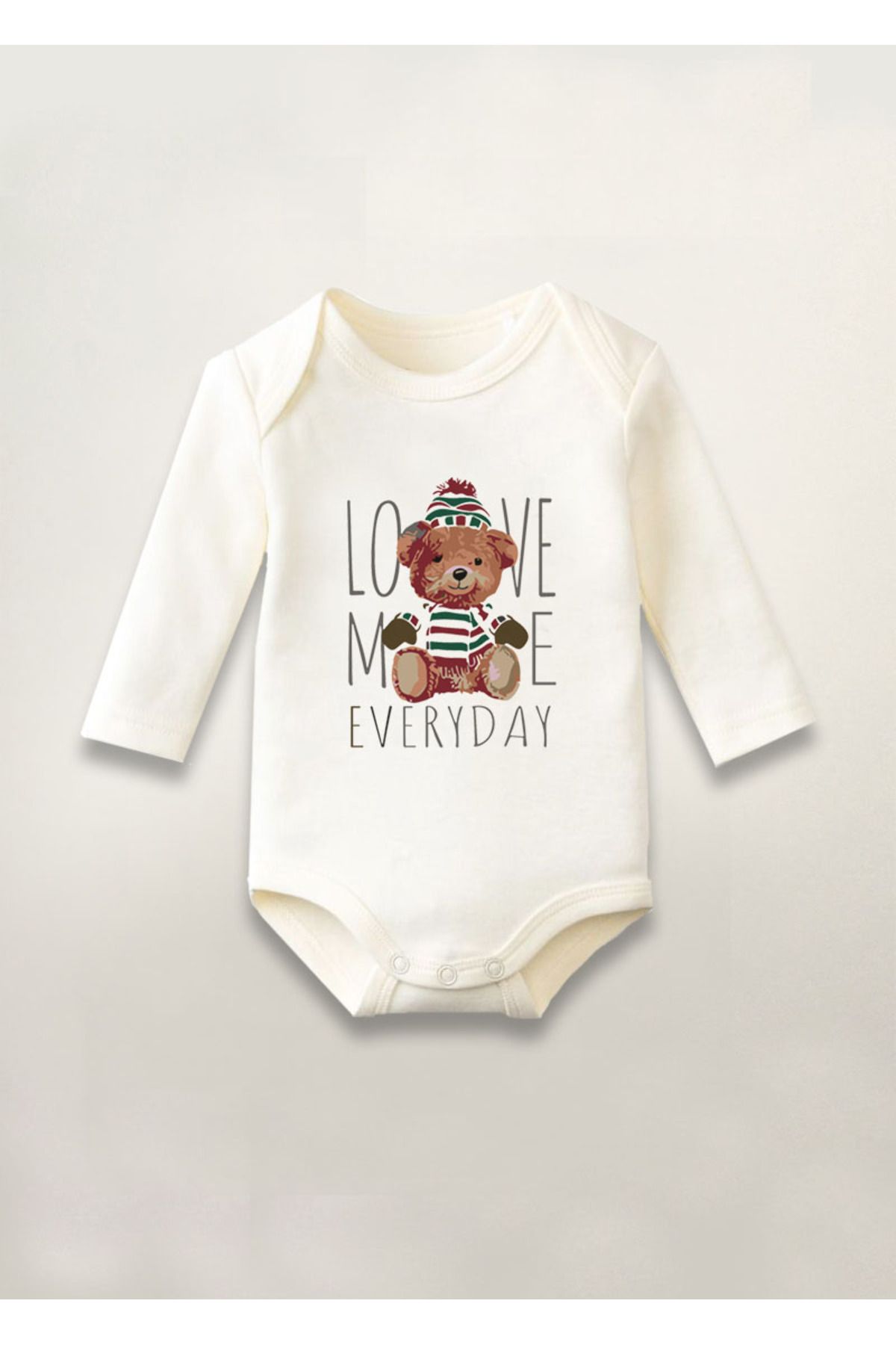 sielta Love Moom Everday Baskılı Pamuklu Uzun Kollu Çıtçıtlı Bebek Body Zıbın Atlet Tulum