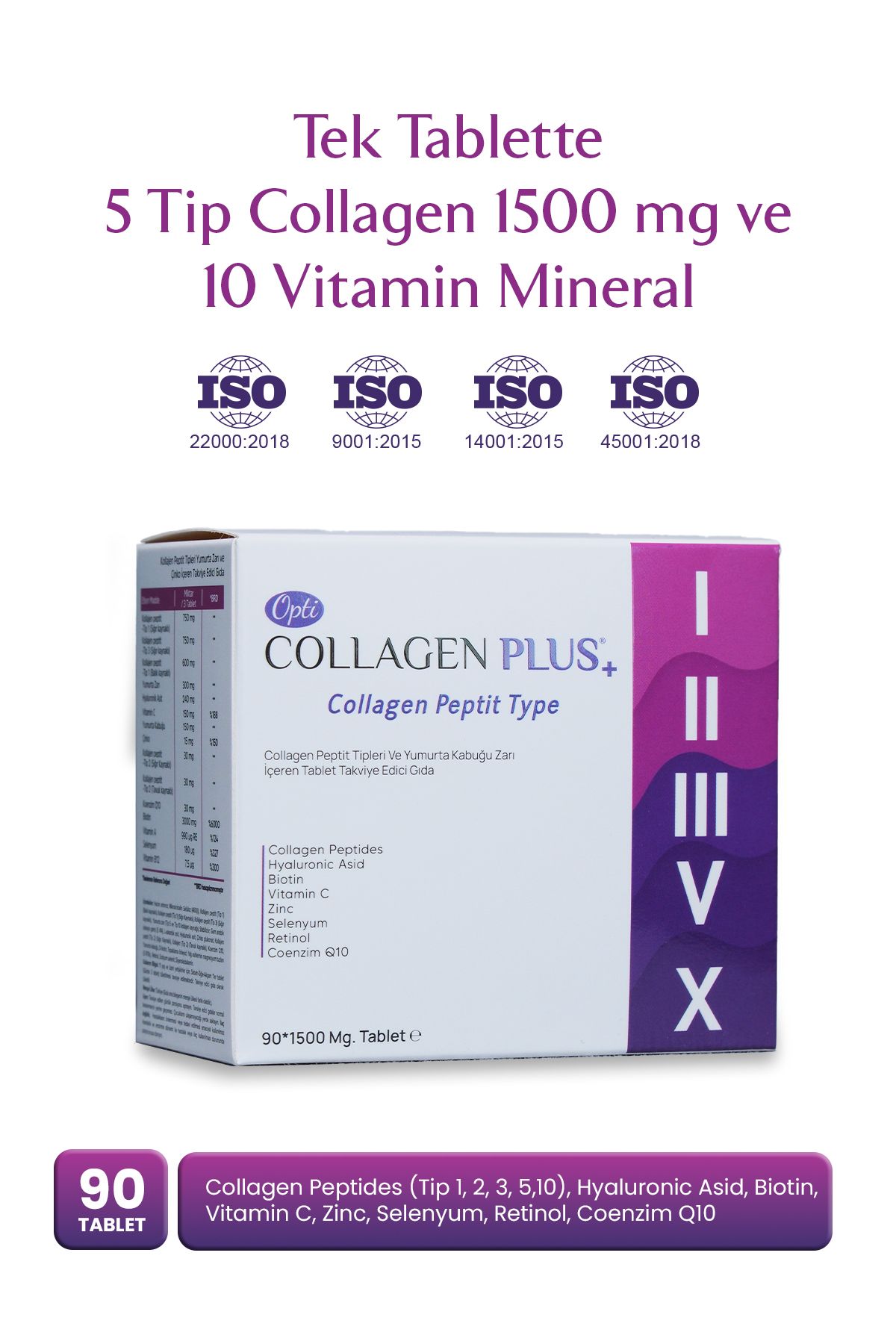 OptiCollagen Plus 5 Tip Collagen 1500 Mg 90 Tablet