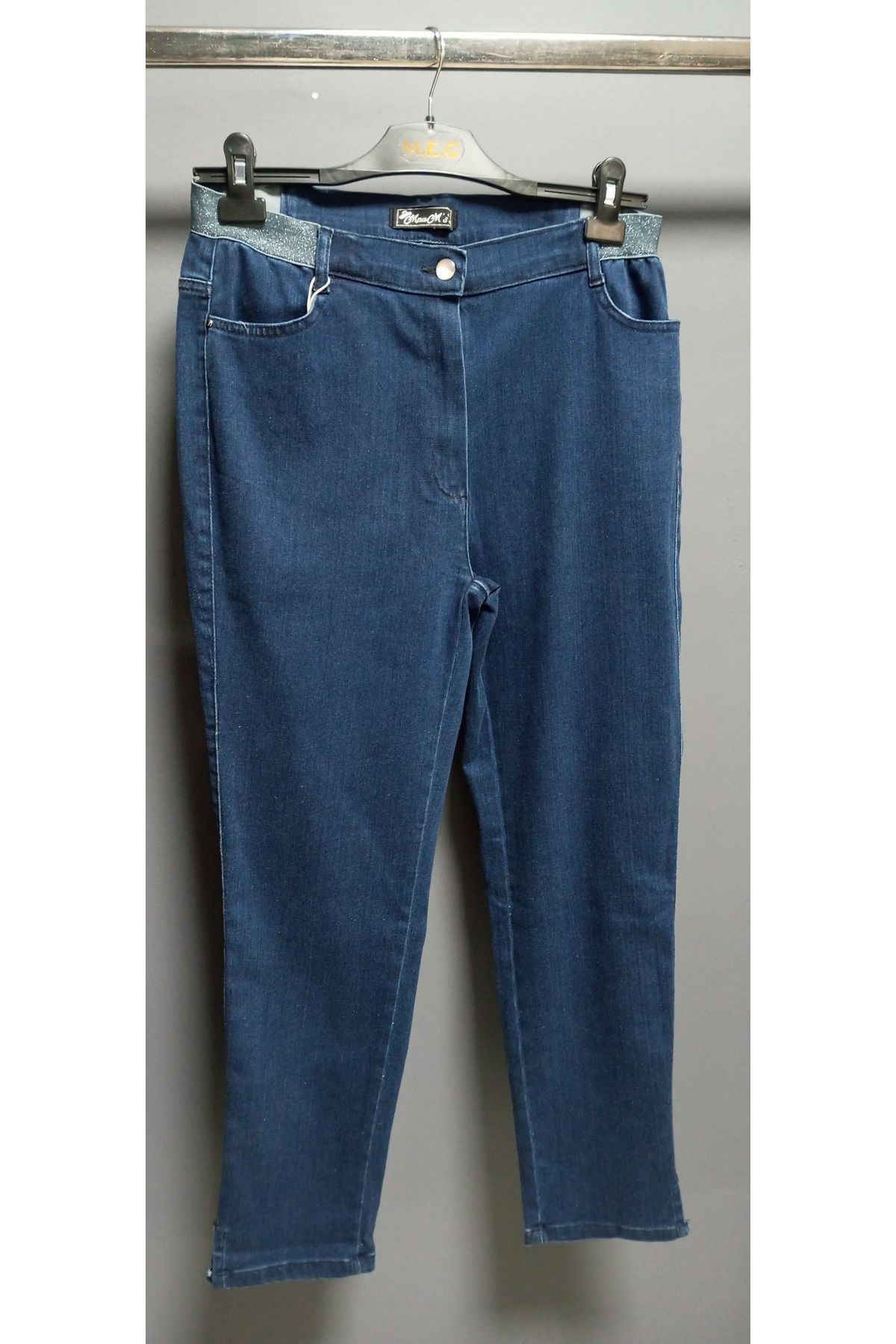 AKŞEN GİYİM-DIMENSIUNE MARE ȚESĂ DENIM BOL LICRA CU TALIE LATERILE SILVERY DETALET DE ANVELOC LUNGIME gleznă LEGENDĂ PANTALONI JEAN 3