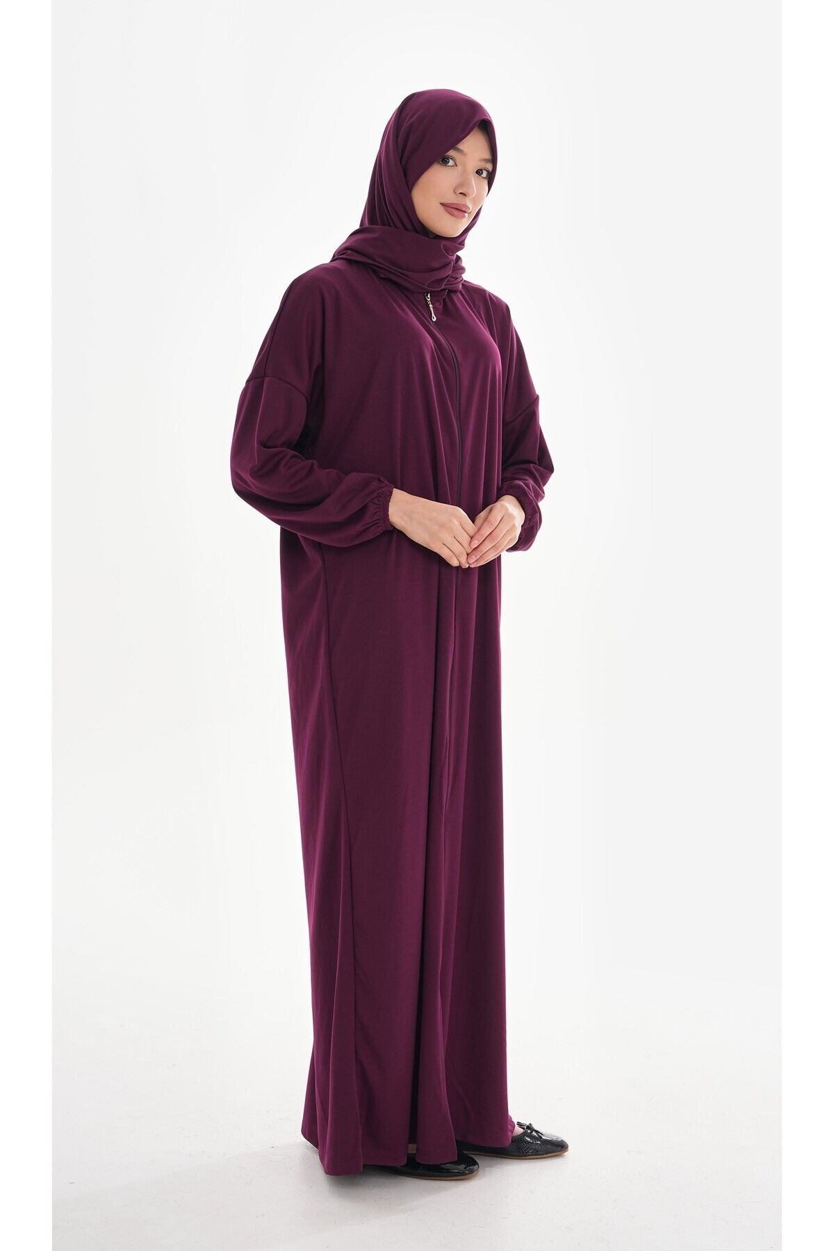 ASLINUR GİYİM-Murdum - Practical Zippered Prayer Dress with Shawl 2