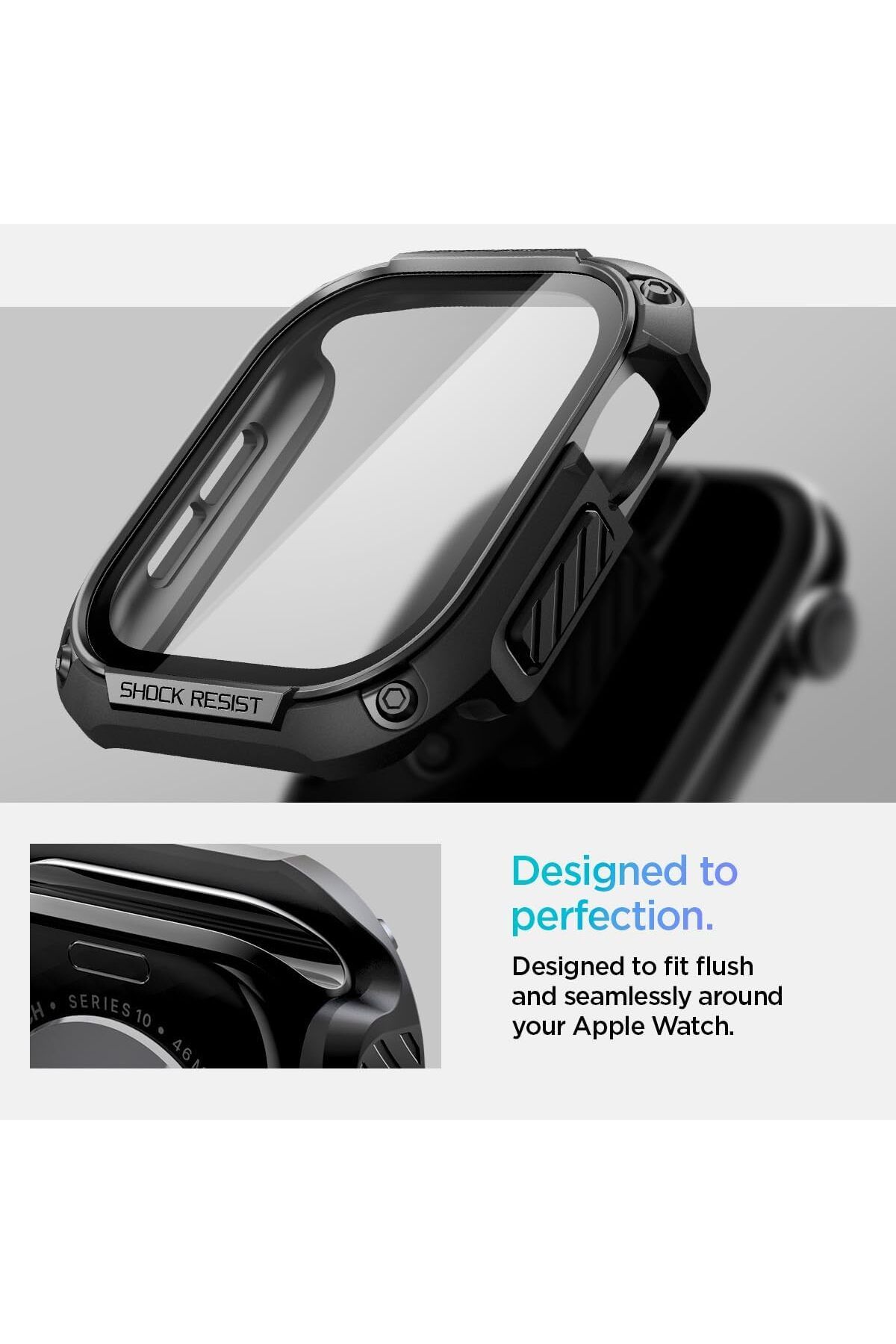 Spigen-Tough Armor for Apple Watch Series 10 (46mm) Case with built in Screen Protector - Black 7