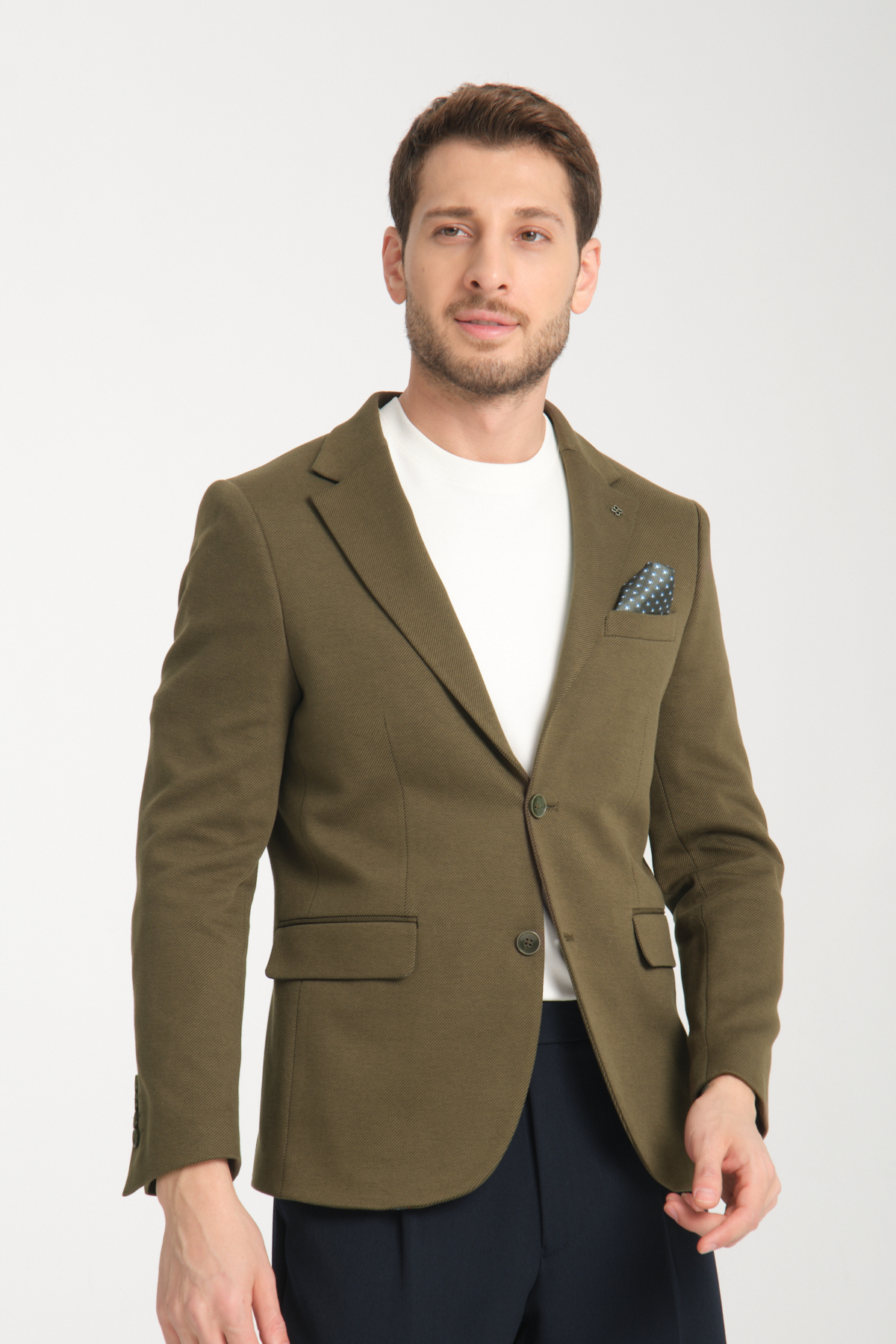 Frappoli  Modern Erkek Blazer Mono Yaka Spor Ceket Örme - Görsel 4