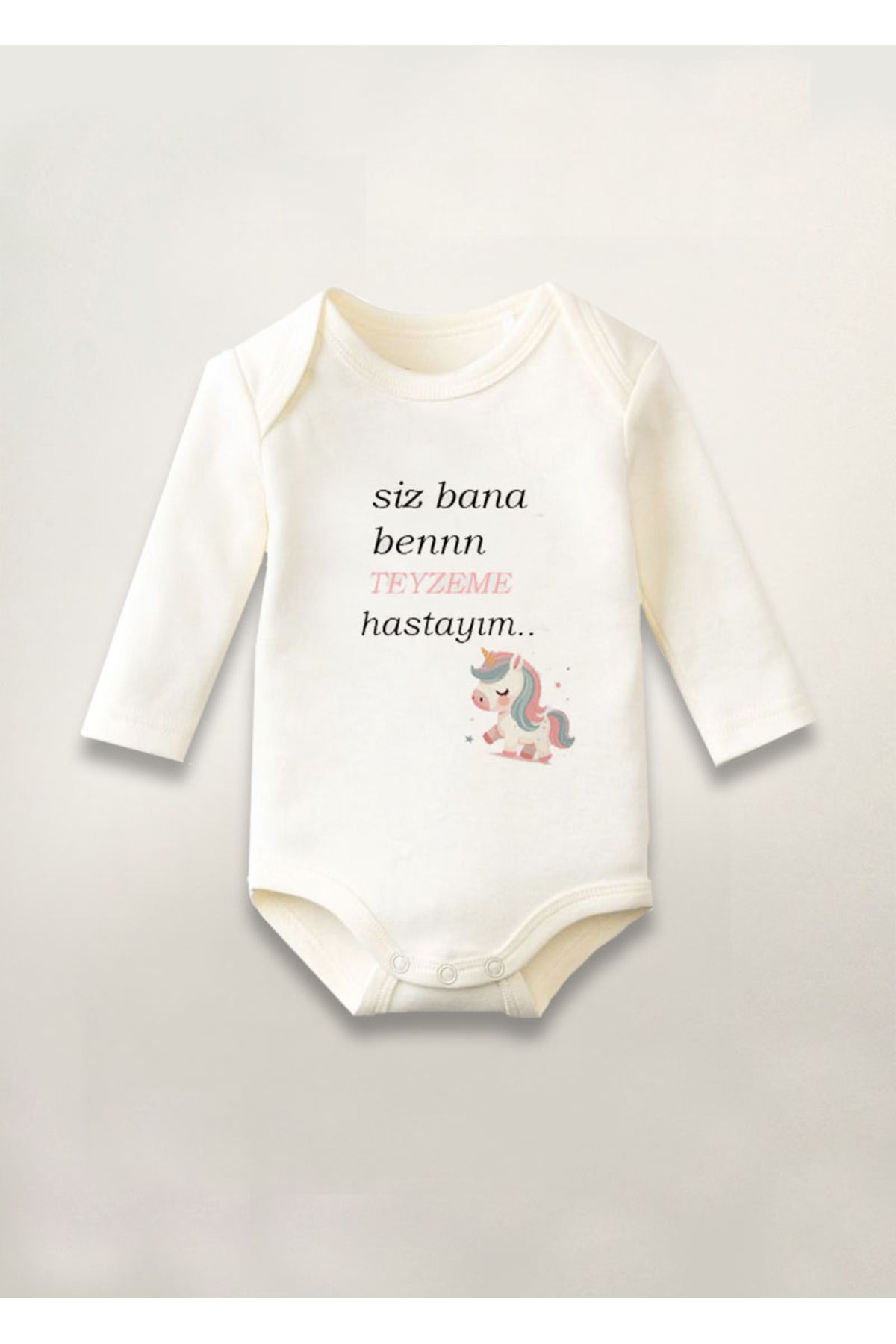 sielta Teyzeme Hastayım Baskılı Pamuklu Uzun Kollu Çıtçıtlı Bebek Body Zıbın Atlet Tulum