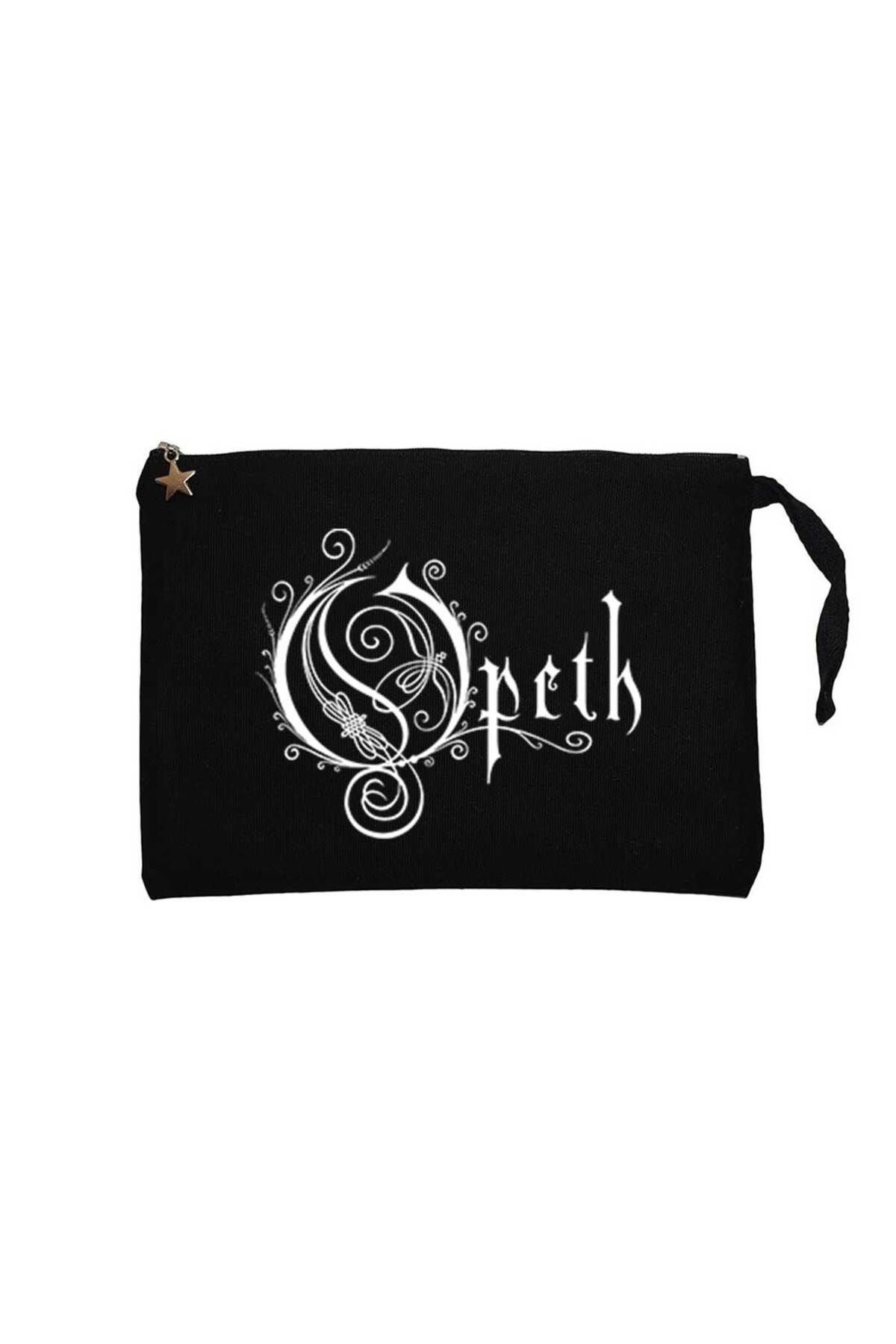 Z zepplin Opeth Logo White Siyah Clutch Astarlı Cüzdan / El Çantası