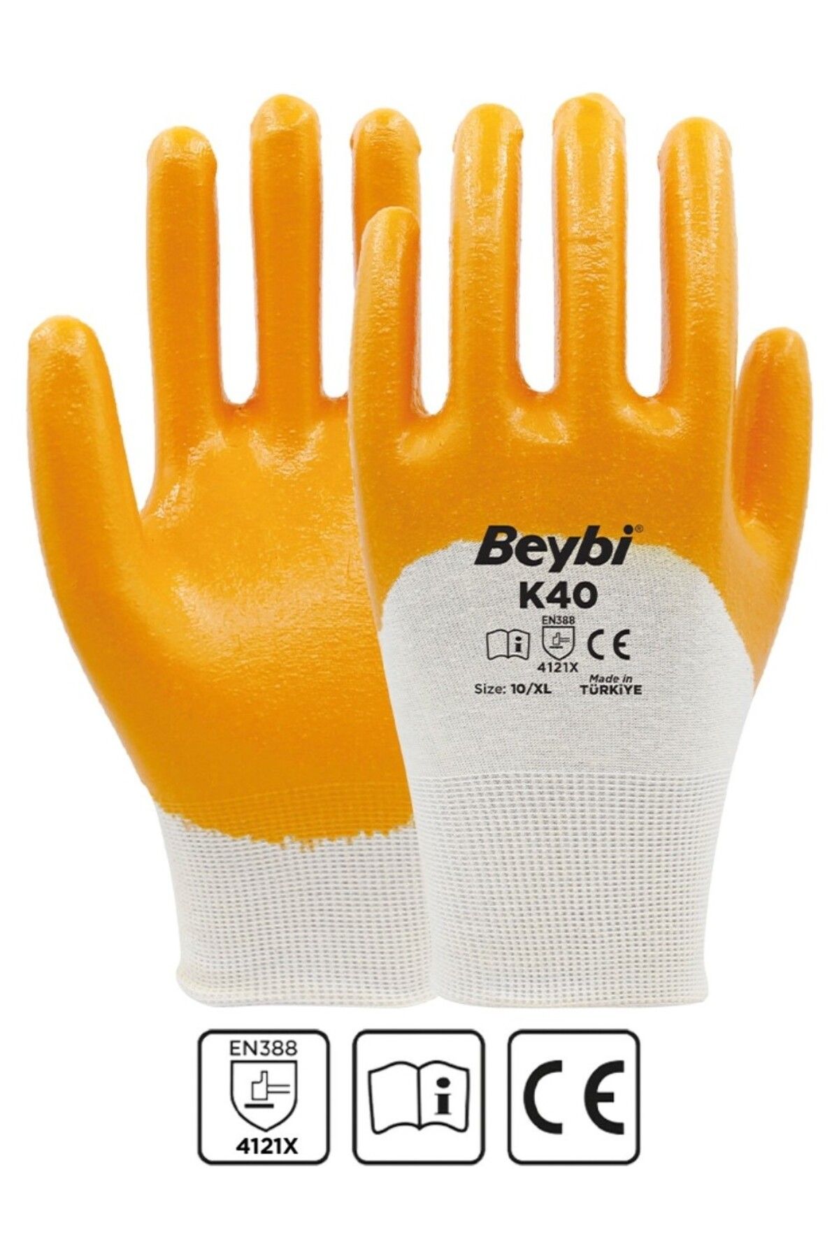 Beybi K40 Nitril Kaplı Pamuk ve Polyester Örgü Eldiven - 2 Çift