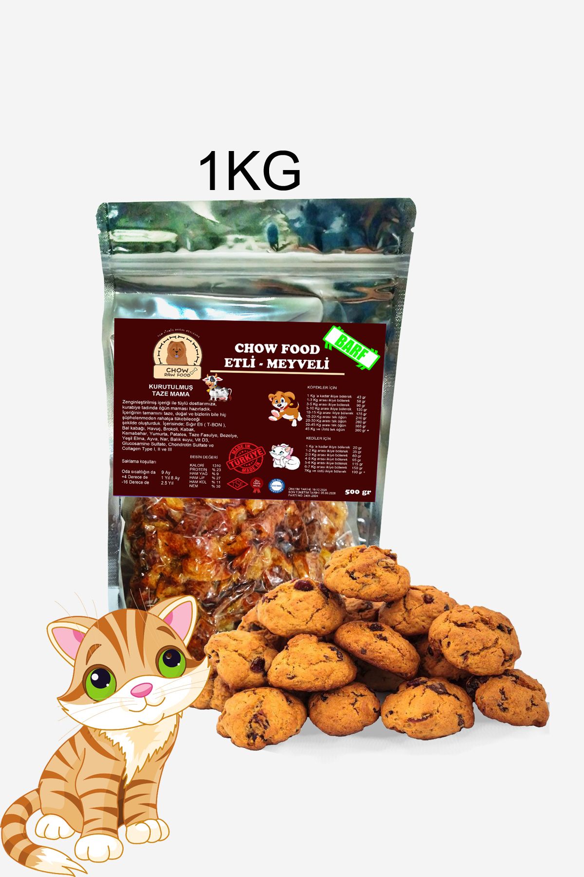 Chow 1 Kg Kedi Maması Sığır Etli Meyveli Kurabiye Eklem Destekleyici Ve Hipoalerjenik Mama