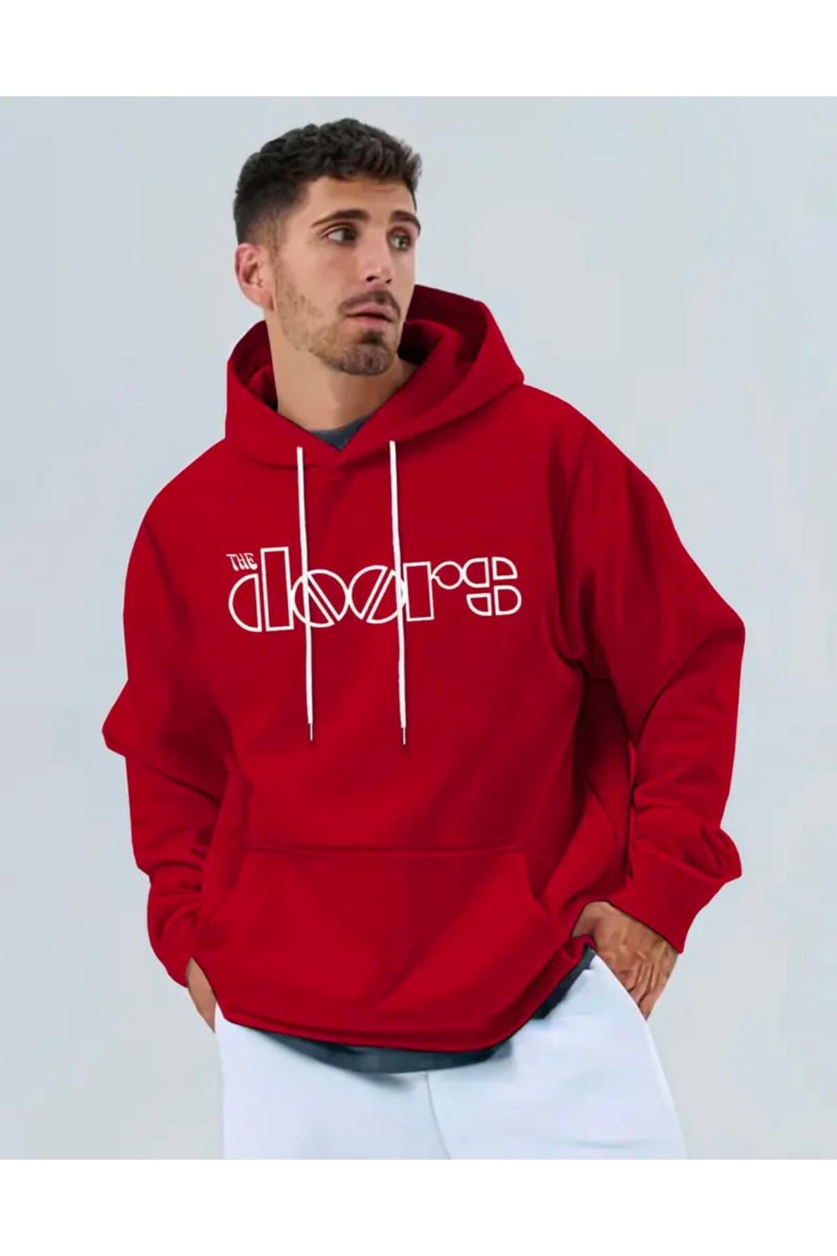 ModaSphere The Doors Baskılı Kapüşonlu Cepli Sweatshirt