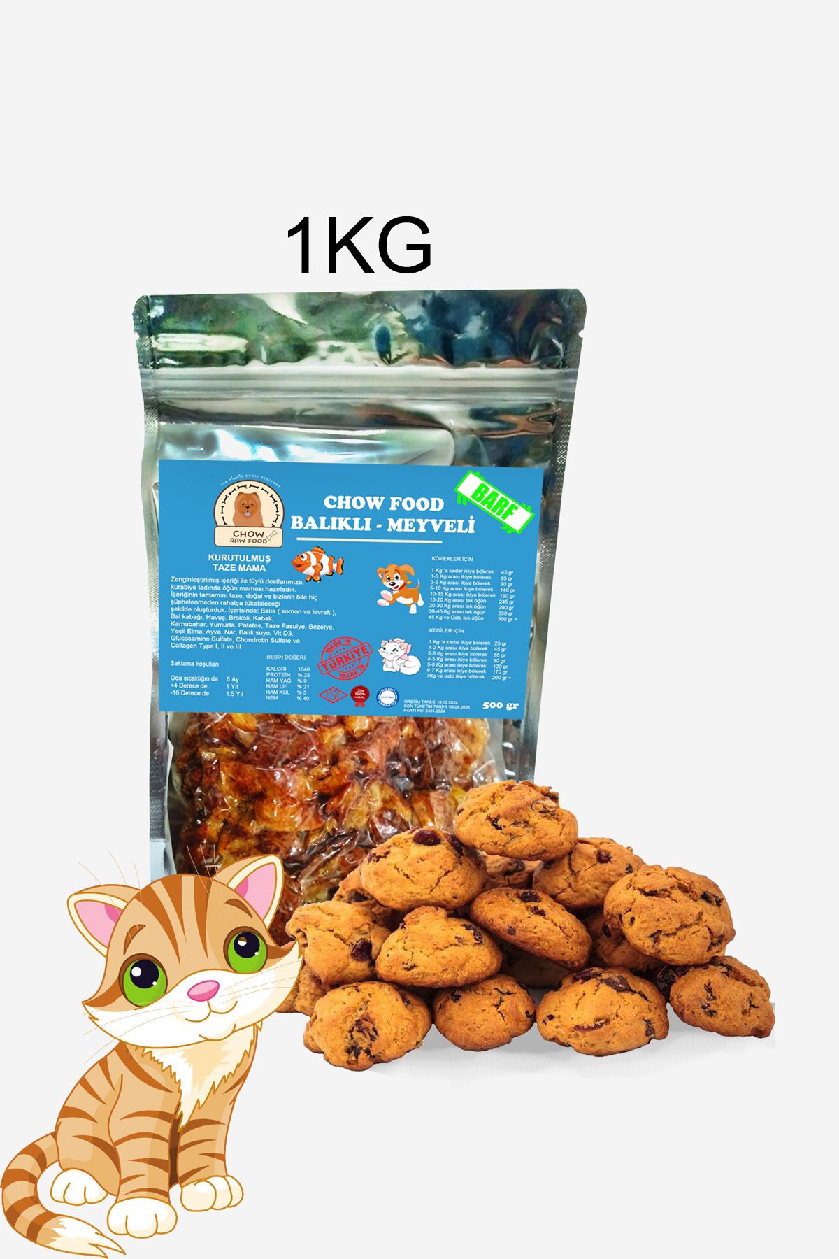 Chow 1 Kg Kedi Maması Balıklı Meyveli Kurabiye Hipoalerjenik Ve Tüy Sağlığı Barf Mama